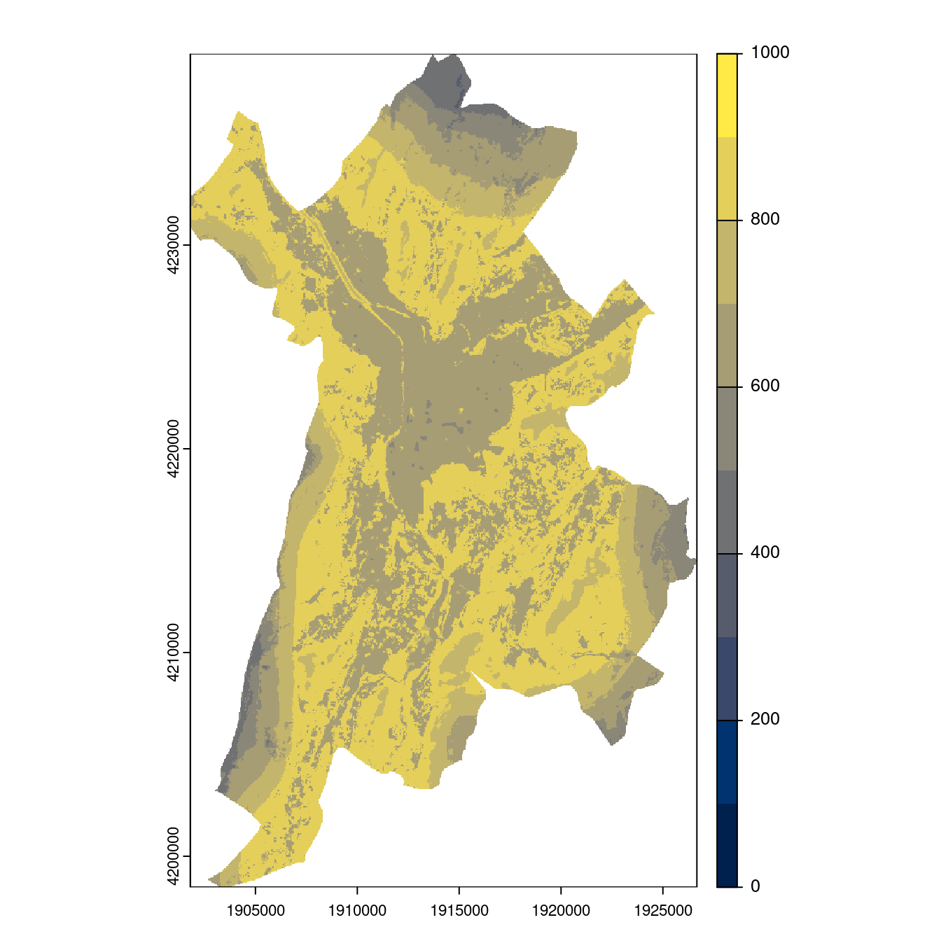 Projection des distributions potentielles contemporaine et futures jusqu'à l'horizon 2100 sous le scénario SSP5-8.5 (modèle d'ensemble, GCM IPSL).