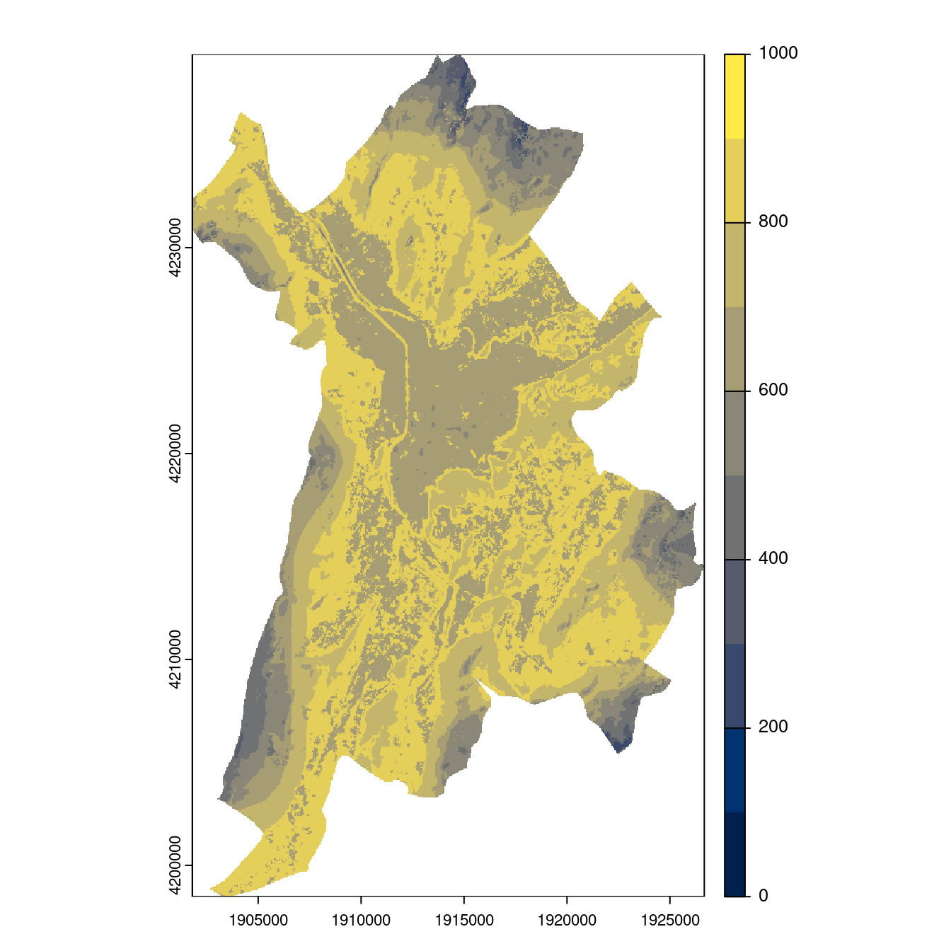 Projection des distributions potentielles contemporaine et futures jusqu'à l'horizon 2100 sous le scénario SSP5-8.5 (modèle d'ensemble, GCM IPSL).