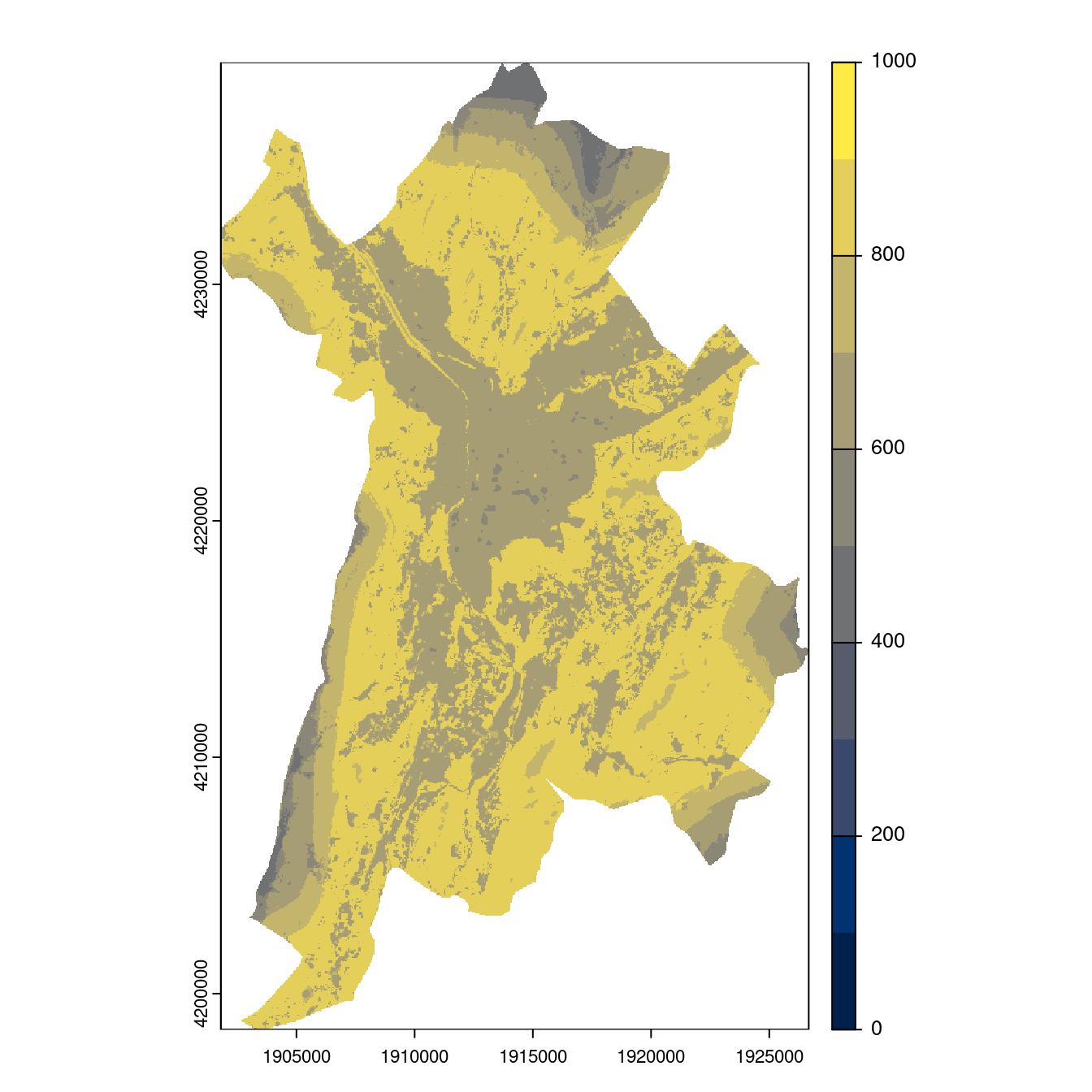 Projection des distributions potentielles contemporaine et futures jusqu'à l'horizon 2100 sous le scénario SSP5-8.5 (modèle d'ensemble, GCM IPSL).