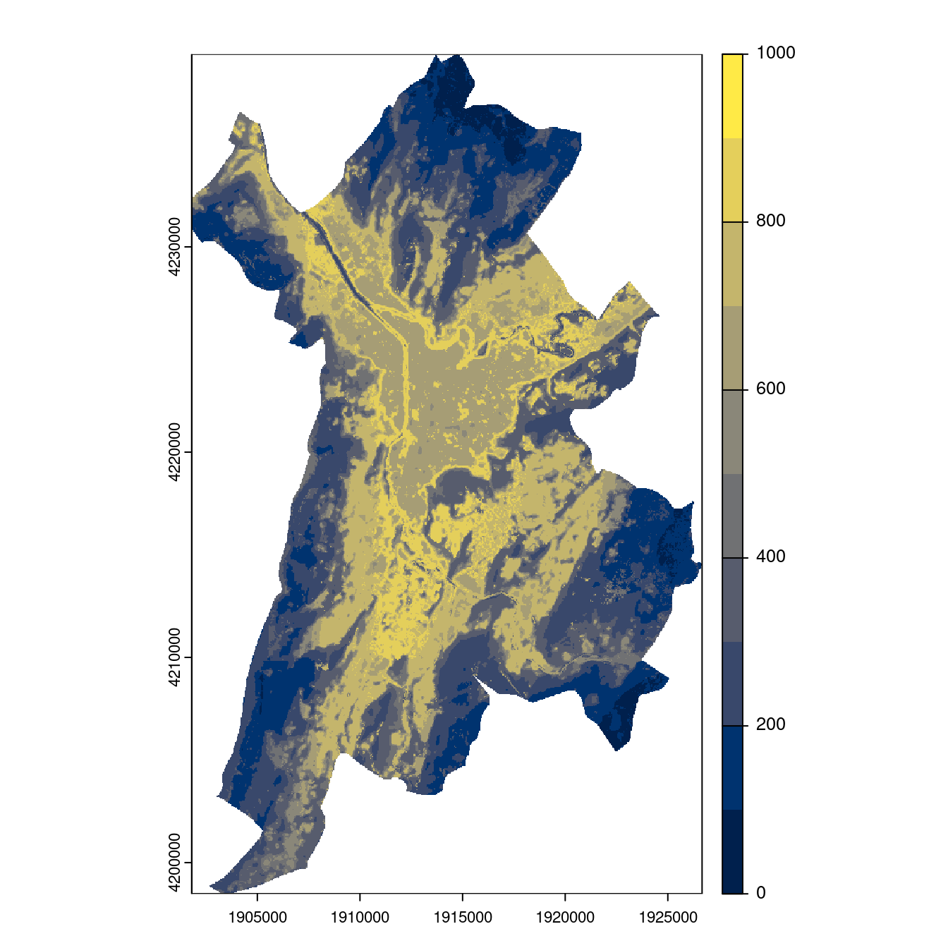 Projection des distributions potentielles contemporaine et futures jusqu'à l'horizon 2100 sous le scénario SSP5-8.5 (modèle d'ensemble, GCM IPSL).