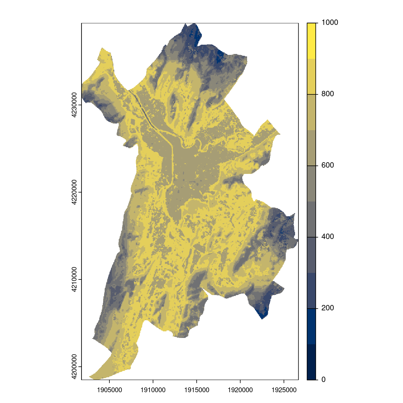 Projection des distributions potentielles contemporaine et futures jusqu'à l'horizon 2100 sous le scénario SSP5-8.5 (modèle d'ensemble, GCM IPSL).