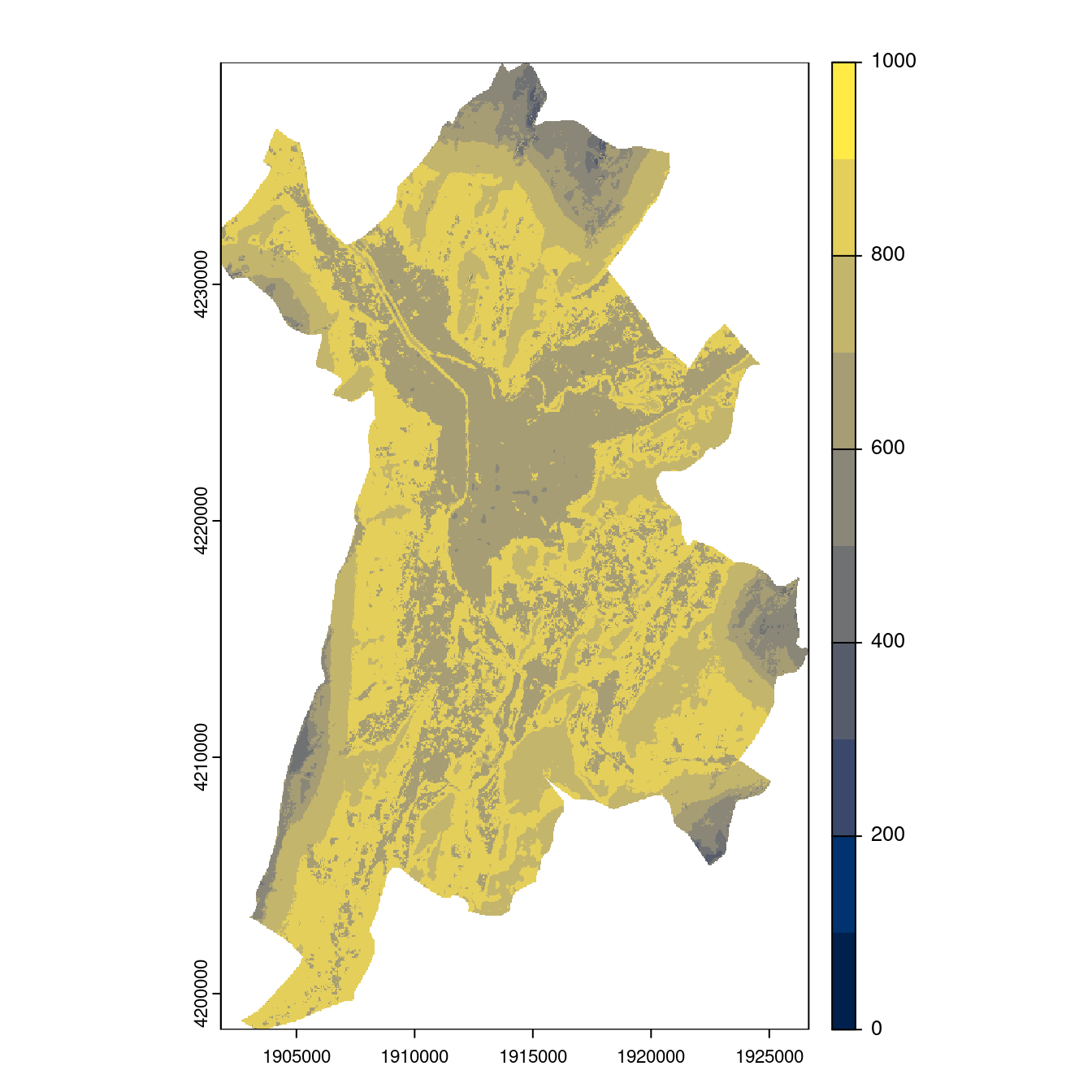 Projection des distributions potentielles contemporaine et futures jusqu'à l'horizon 2100 sous le scénario SSP5-8.5 (modèle d'ensemble, GCM IPSL).
