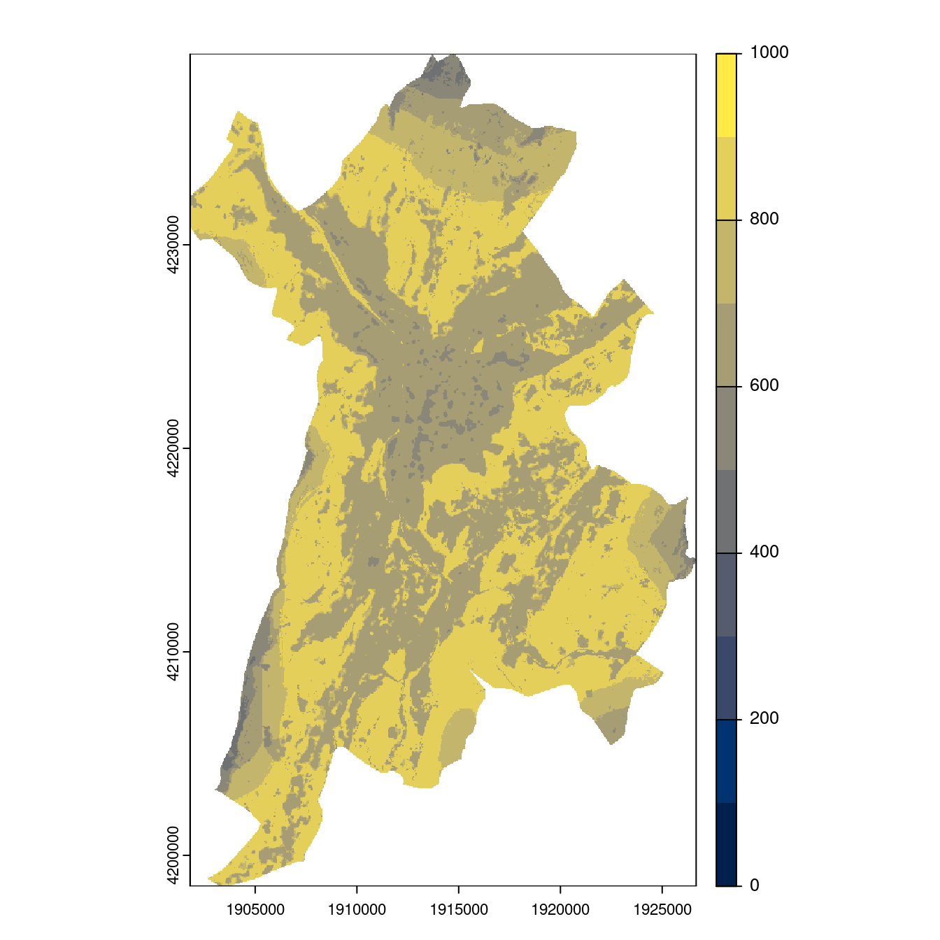 Projection des distributions potentielles contemporaine et futures jusqu'à l'horizon 2100 sous le scénario SSP5-8.5 (modèle d'ensemble, GCM IPSL).
