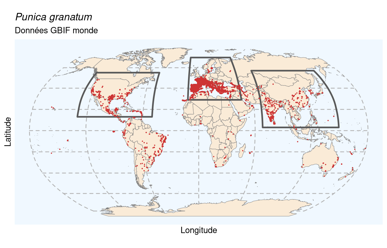 Occurrences de Punica granatum dans le monde.