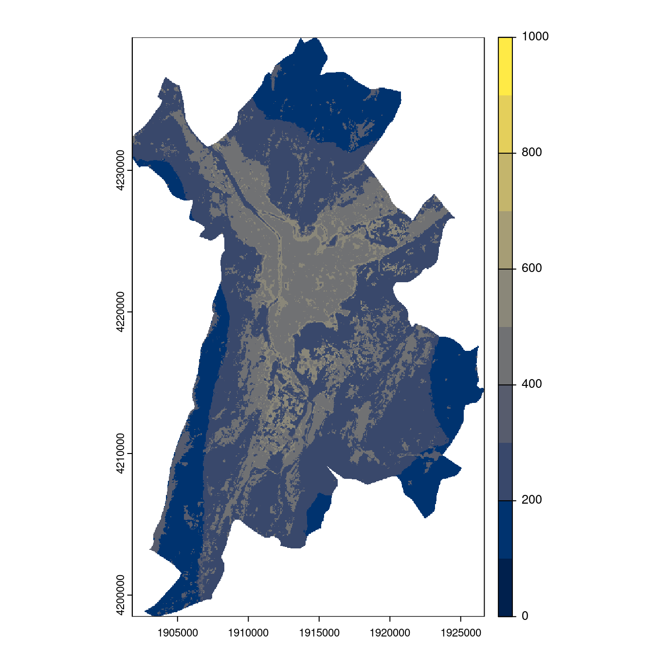Projection des distributions potentielles contemporaine et futures jusqu'à l'horizon 2100 sous le scénario SSP5-8.5 (modèle d'ensemble, GCM IPSL).