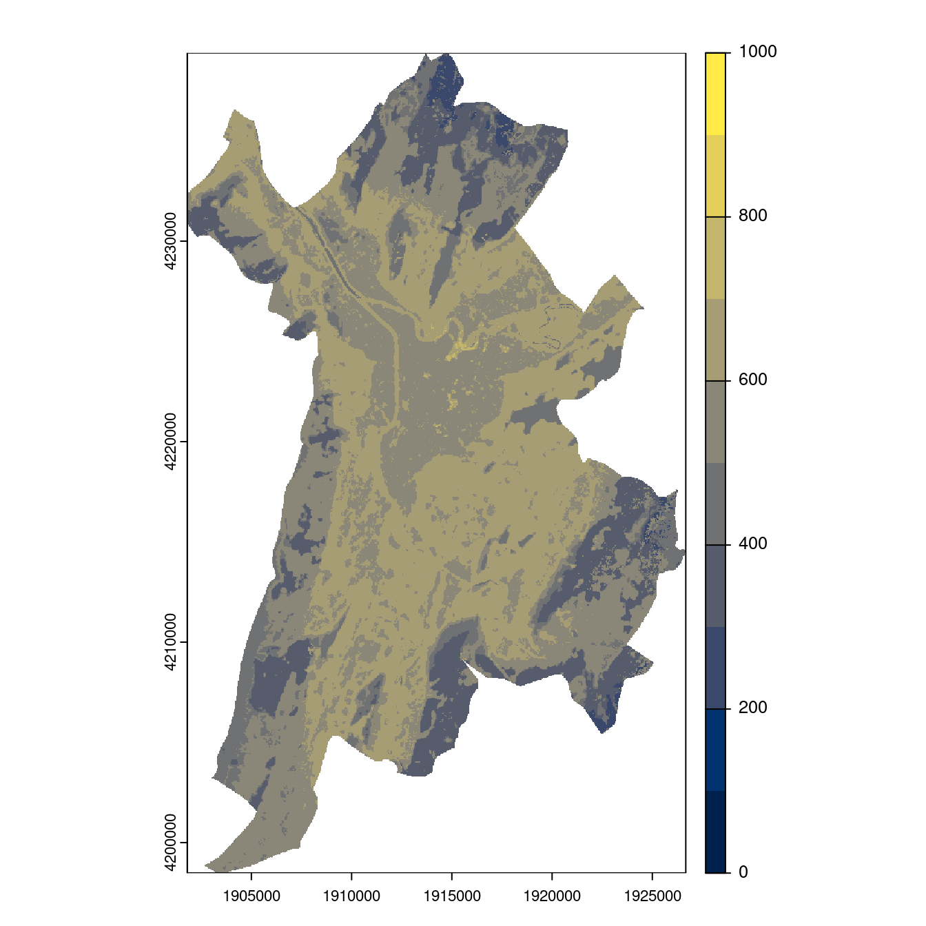 Projection des distributions potentielles contemporaine et futures jusqu'à l'horizon 2100 sous le scénario SSP5-8.5 (modèle d'ensemble, GCM IPSL).