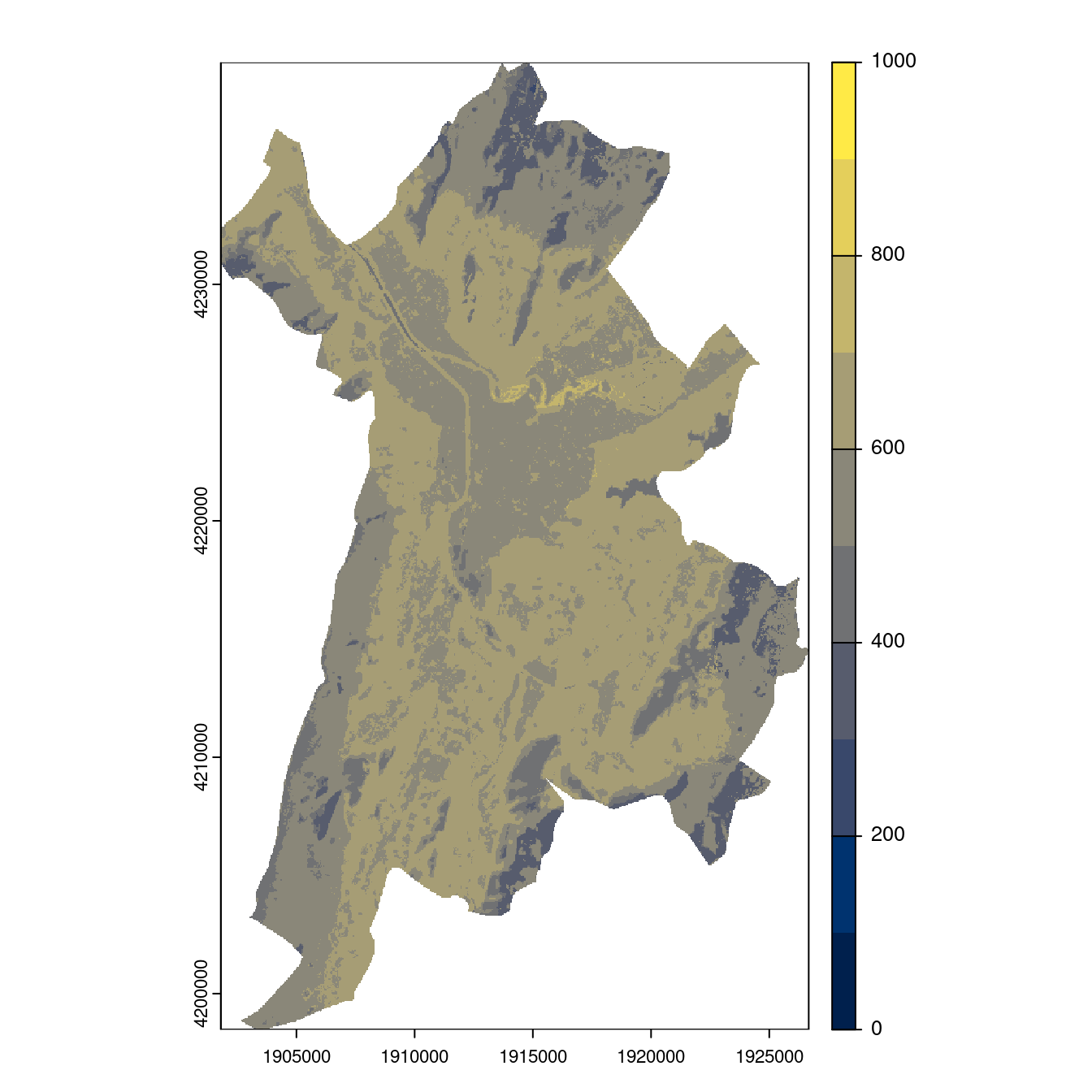 Projection des distributions potentielles contemporaine et futures jusqu'à l'horizon 2100 sous le scénario SSP5-8.5 (modèle d'ensemble, GCM IPSL).