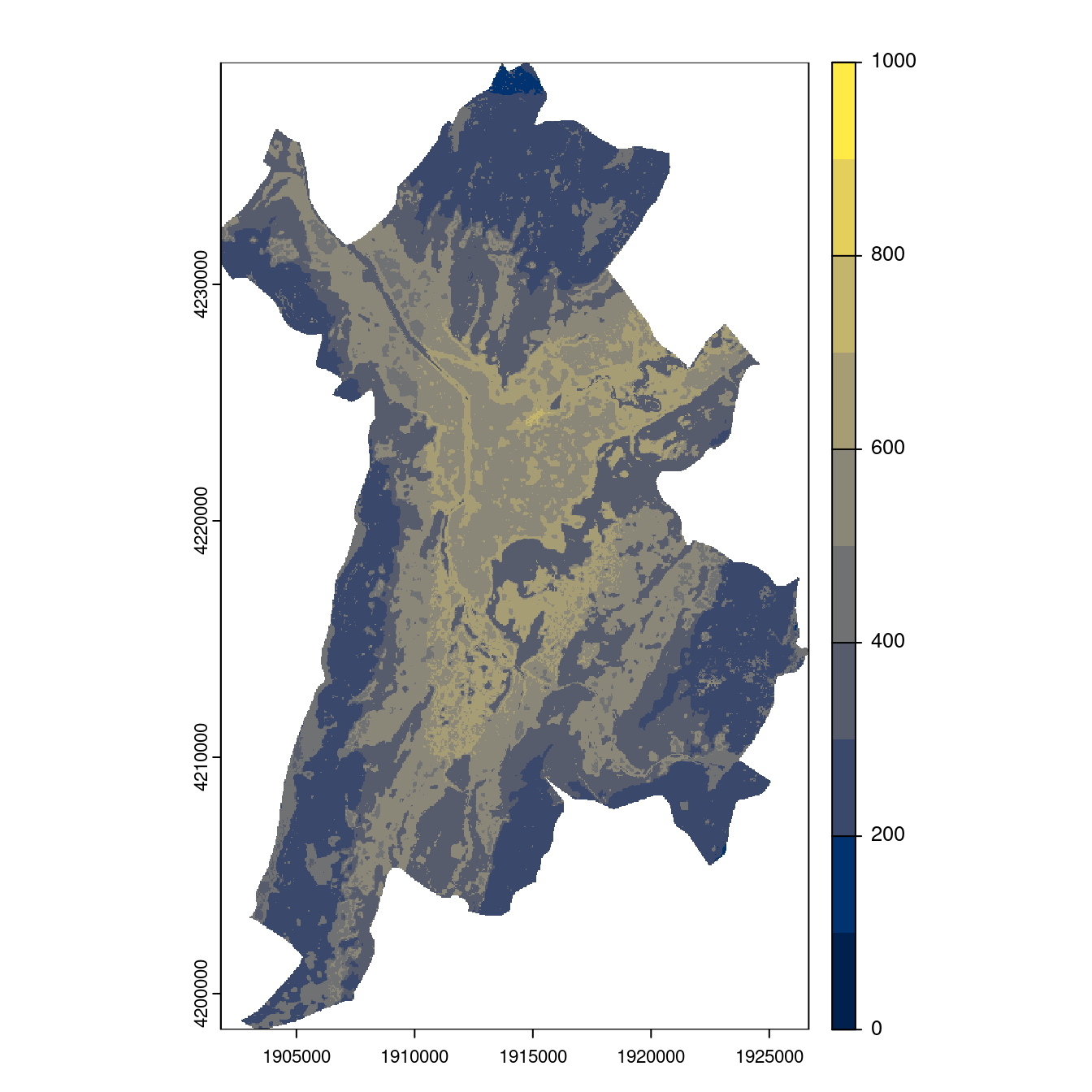 Projection des distributions potentielles contemporaine et futures jusqu'à l'horizon 2100 sous le scénario SSP5-8.5 (modèle d'ensemble, GCM IPSL).