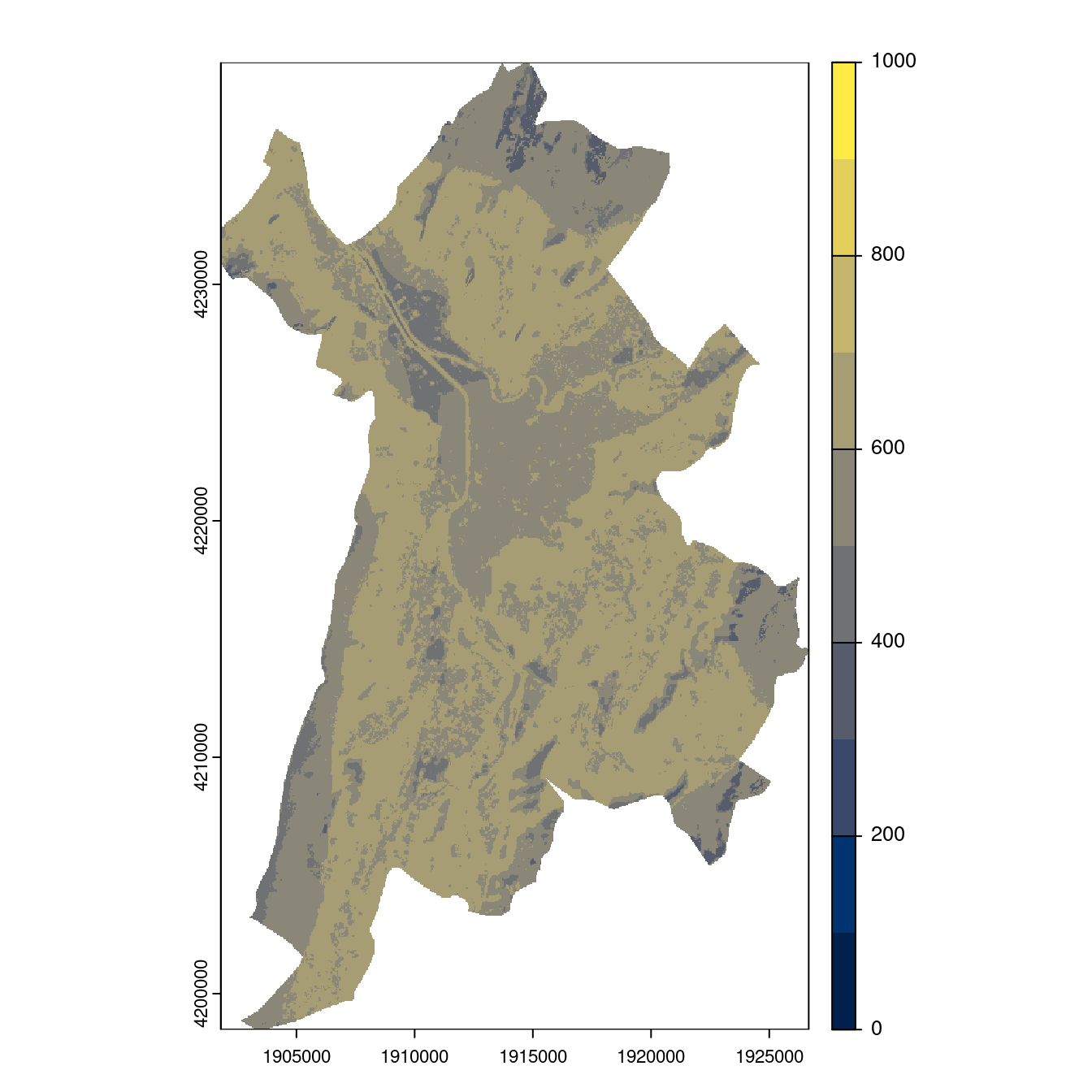 Projection des distributions potentielles contemporaine et futures jusqu'à l'horizon 2100 sous le scénario SSP5-8.5 (modèle d'ensemble, GCM IPSL).