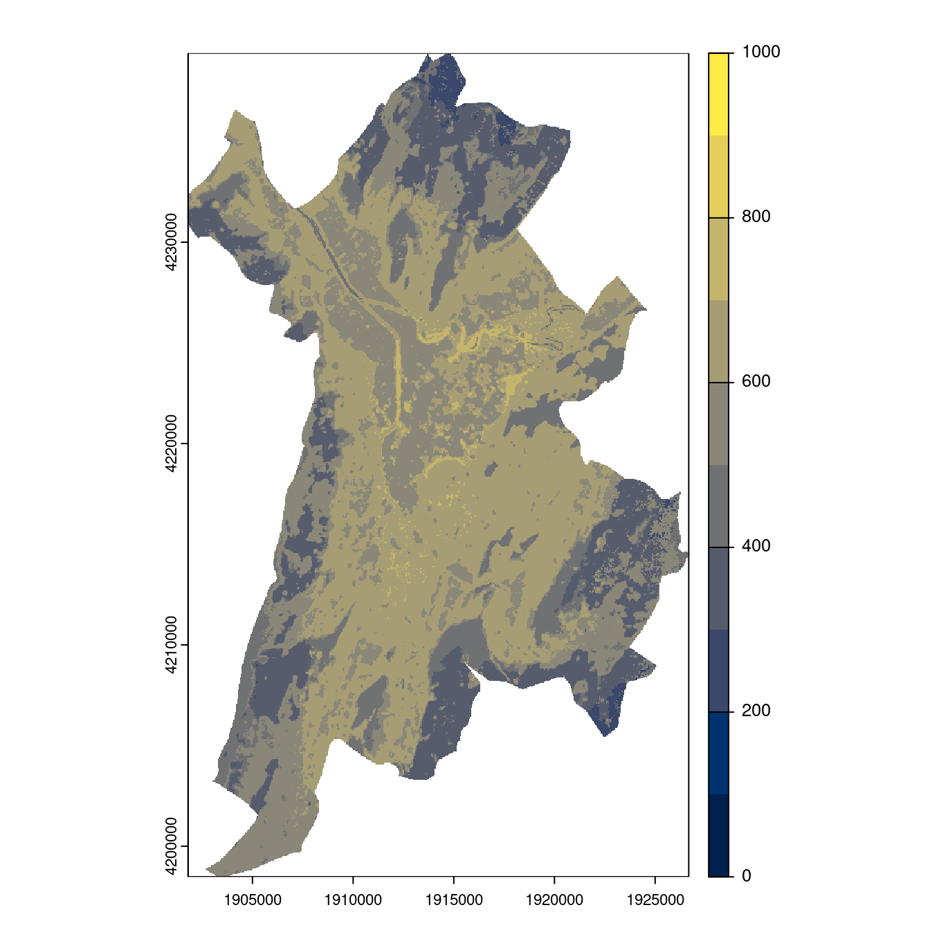Projection des distributions potentielles contemporaine et futures jusqu'à l'horizon 2100 sous le scénario SSP5-8.5 (modèle d'ensemble, GCM IPSL).