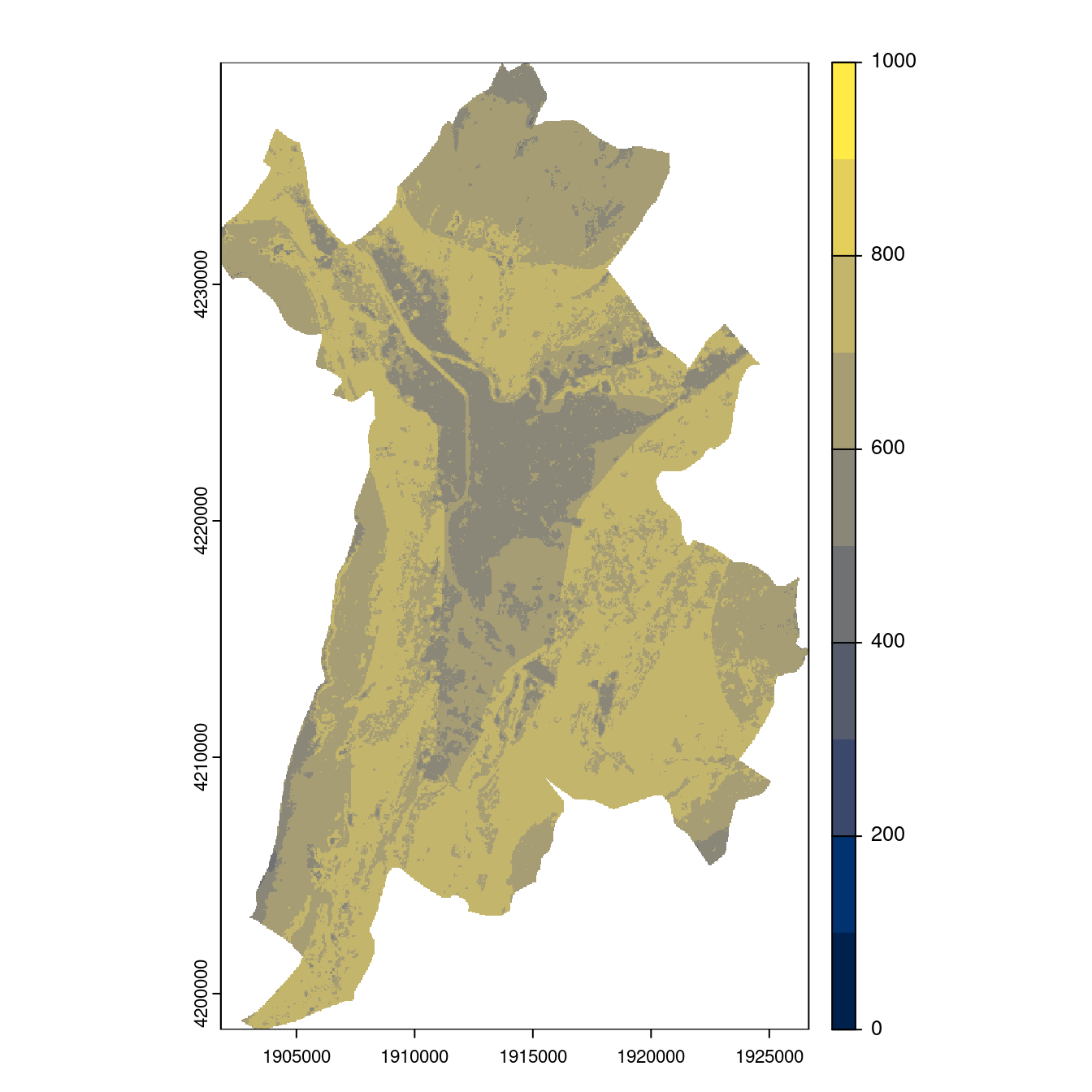Projection des distributions potentielles contemporaine et futures jusqu'à l'horizon 2100 sous le scénario SSP5-8.5 (modèle d'ensemble, GCM IPSL).