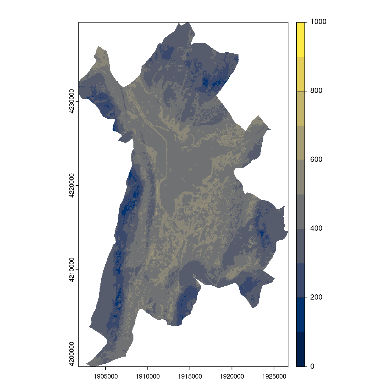 Projection des distributions potentielles contemporaine et futures jusqu'à l'horizon 2100 sous le scénario SSP5-8.5 (modèle d'ensemble, GCM IPSL).