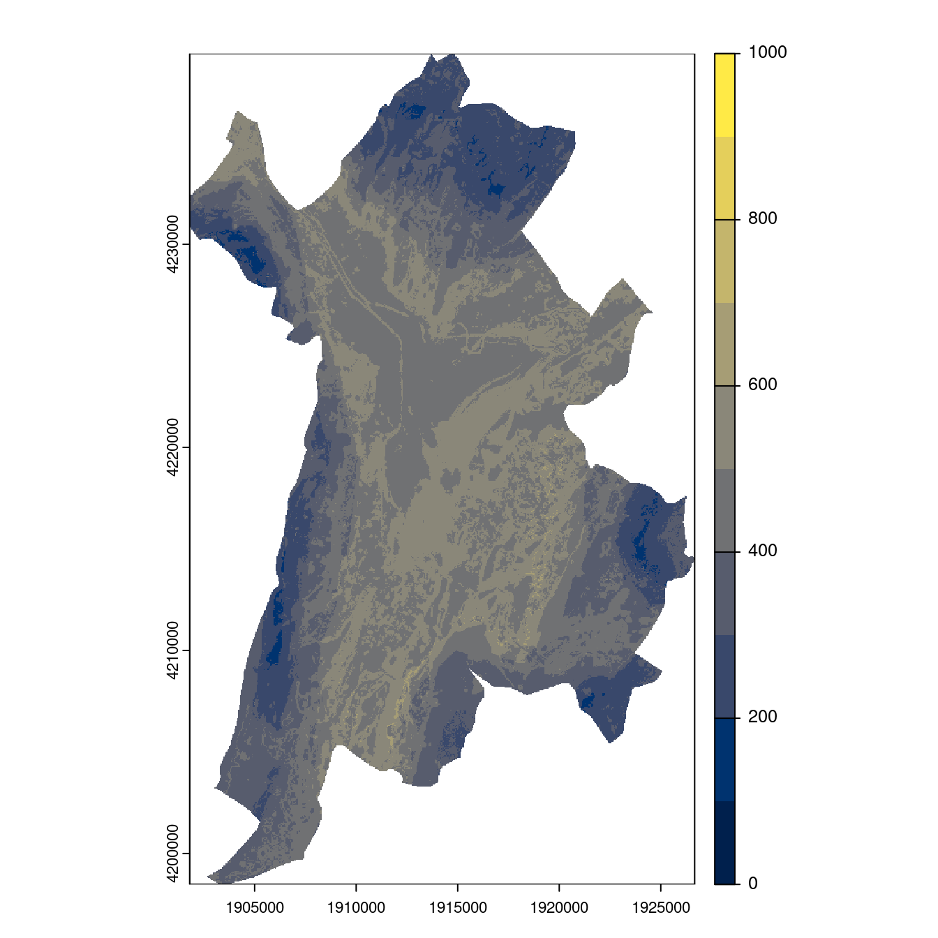 Projection des distributions potentielles contemporaine et futures jusqu'à l'horizon 2100 sous le scénario SSP5-8.5 (modèle d'ensemble, GCM IPSL).
