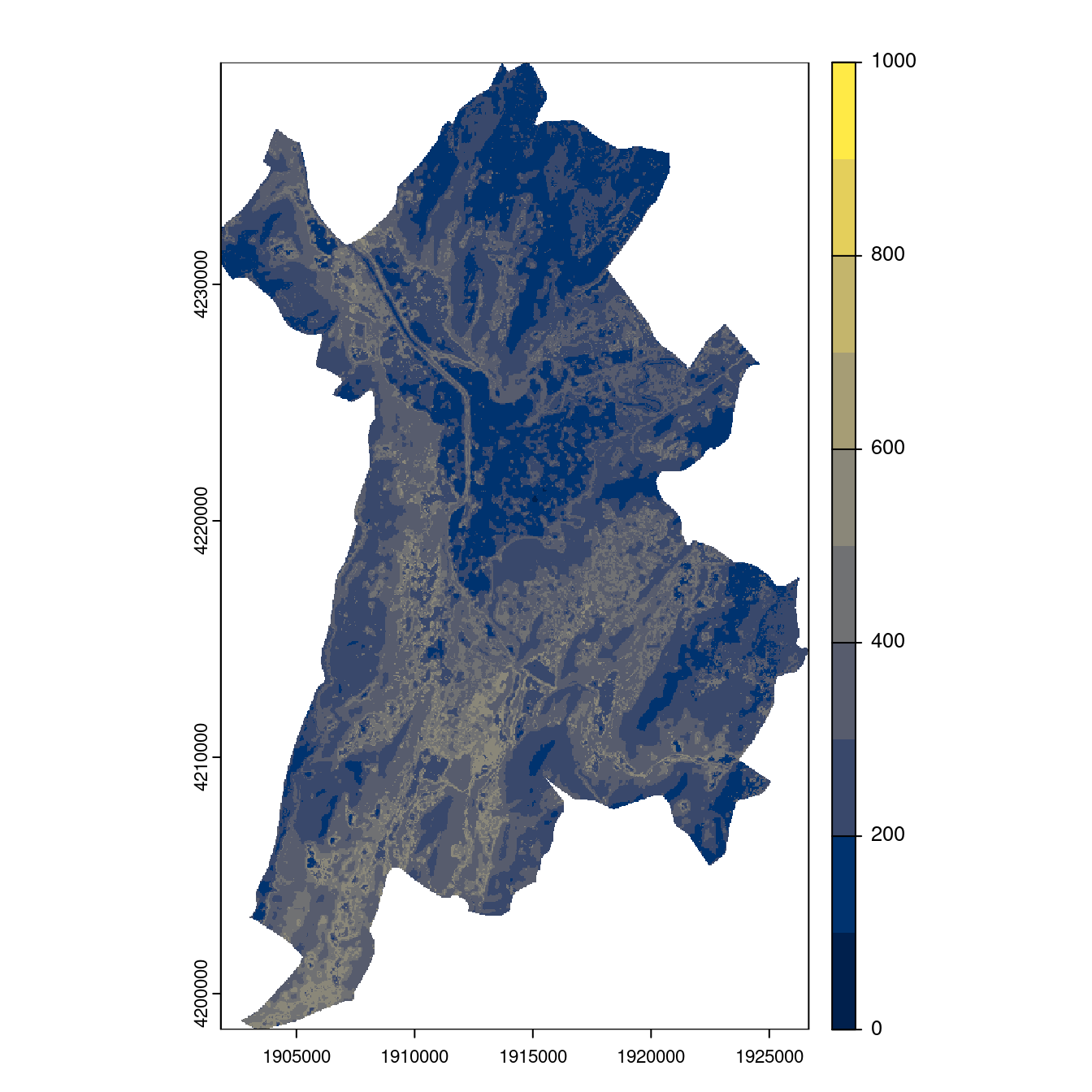Projection des distributions potentielles contemporaine et futures jusqu'à l'horizon 2100 sous le scénario SSP5-8.5 (modèle d'ensemble, GCM IPSL).