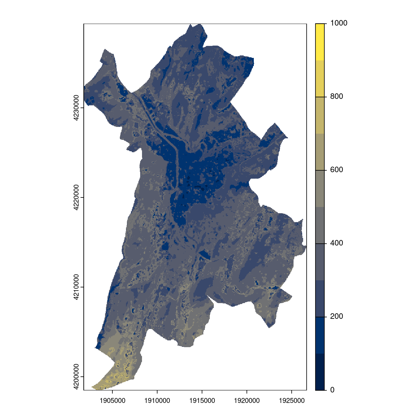 Projection des distributions potentielles contemporaine et futures jusqu'à l'horizon 2100 sous le scénario SSP5-8.5 (modèle d'ensemble, GCM IPSL).