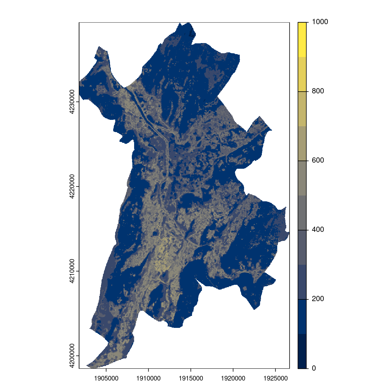 Projection des distributions potentielles contemporaine et futures jusqu'à l'horizon 2100 sous le scénario SSP5-8.5 (modèle d'ensemble, GCM IPSL).