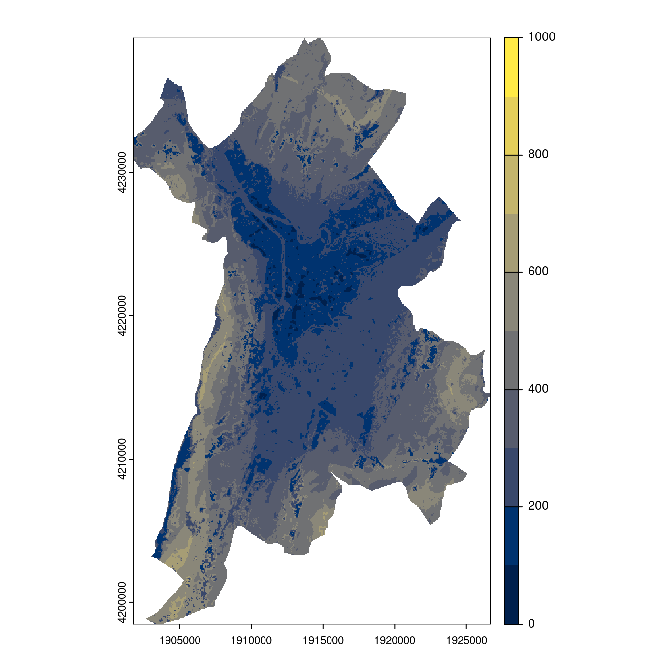 Projection des distributions potentielles contemporaine et futures jusqu'à l'horizon 2100 sous le scénario SSP5-8.5 (modèle d'ensemble, GCM IPSL).