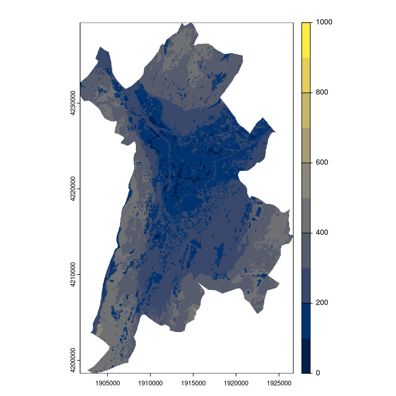 Projection des distributions potentielles contemporaine et futures jusqu'à l'horizon 2100 sous le scénario SSP5-8.5 (modèle d'ensemble, GCM IPSL).