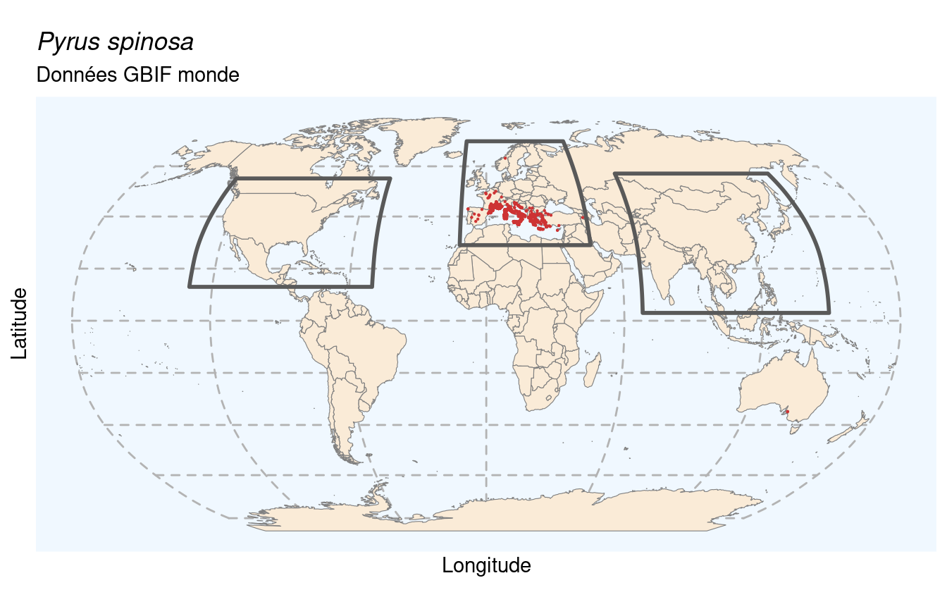 Occurrences de Pyrus spinosa dans le monde.