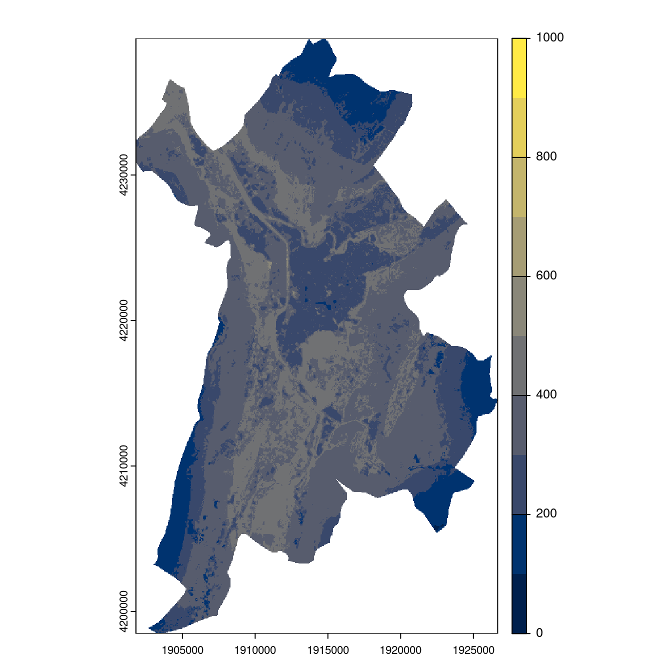 Projection des distributions potentielles contemporaine et futures jusqu'à l'horizon 2100 sous le scénario SSP5-8.5 (modèle d'ensemble, GCM IPSL).