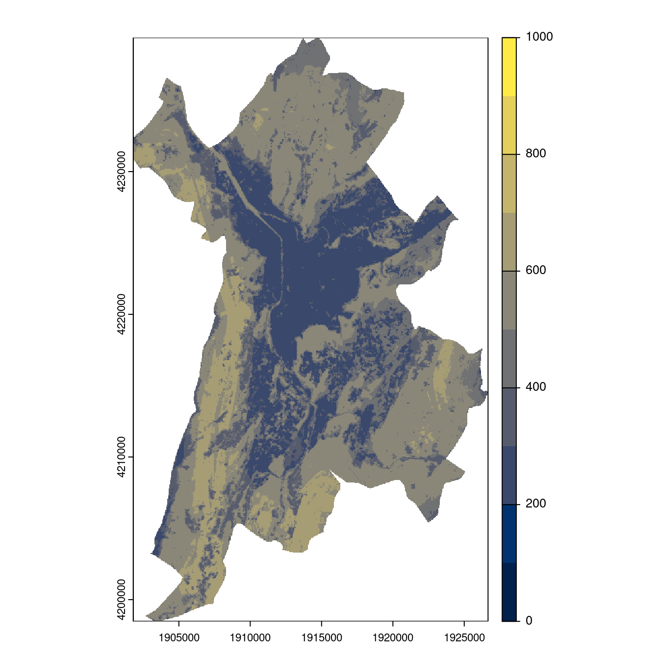 Projection des distributions potentielles contemporaine et futures jusqu'à l'horizon 2100 sous le scénario SSP5-8.5 (modèle d'ensemble, GCM IPSL).