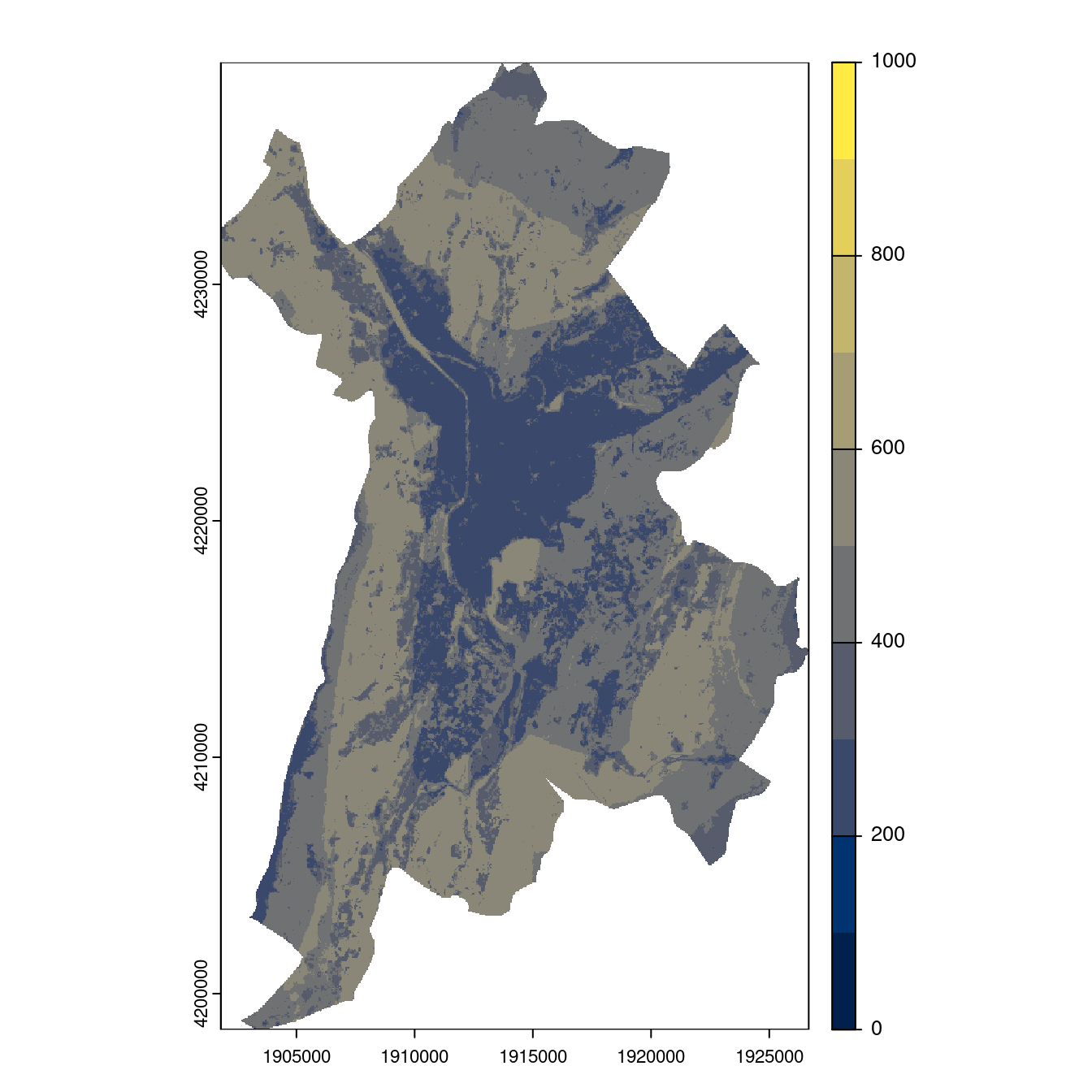 Projection des distributions potentielles contemporaine et futures jusqu'à l'horizon 2100 sous le scénario SSP5-8.5 (modèle d'ensemble, GCM IPSL).