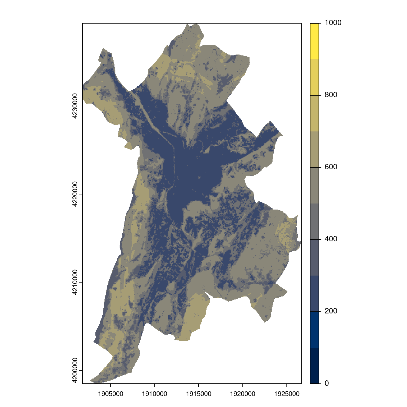 Projection des distributions potentielles contemporaine et futures jusqu'à l'horizon 2100 sous le scénario SSP5-8.5 (modèle d'ensemble, GCM IPSL).