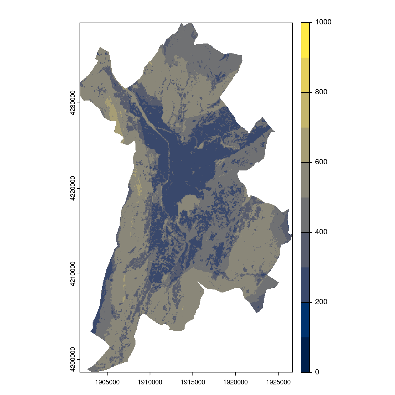 Projection des distributions potentielles contemporaine et futures jusqu'à l'horizon 2100 sous le scénario SSP5-8.5 (modèle d'ensemble, GCM IPSL).