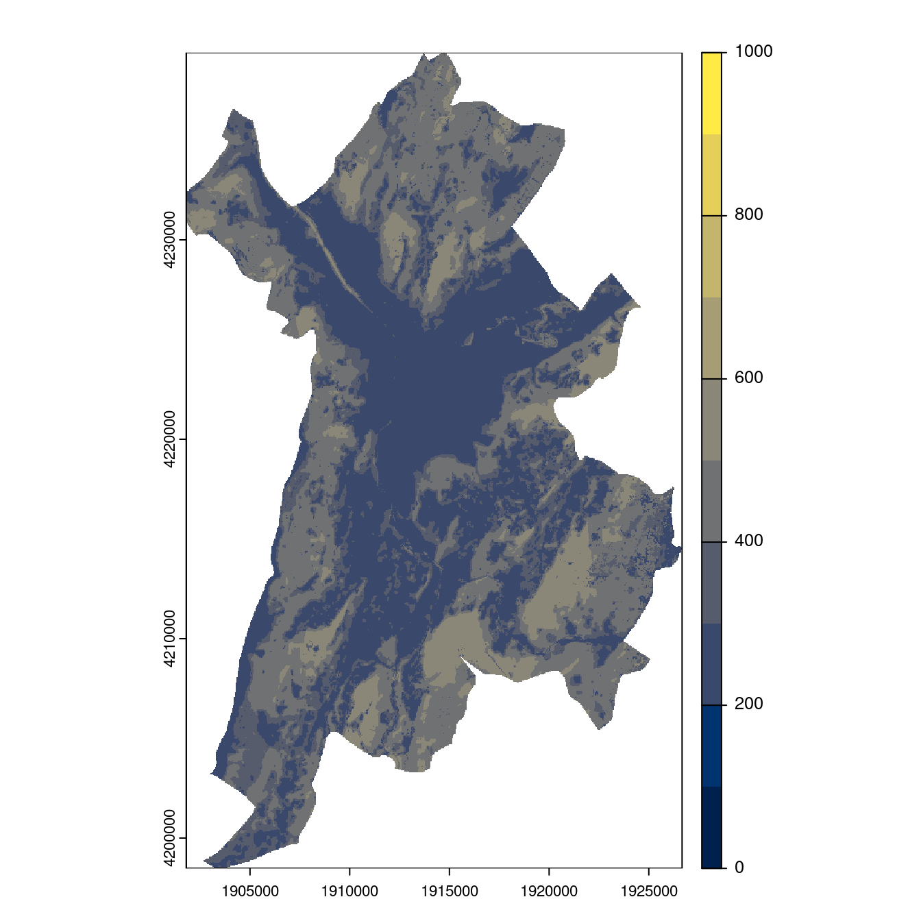 Projection des distributions potentielles contemporaine et futures jusqu'à l'horizon 2100 sous le scénario SSP5-8.5 (modèle d'ensemble, GCM IPSL).