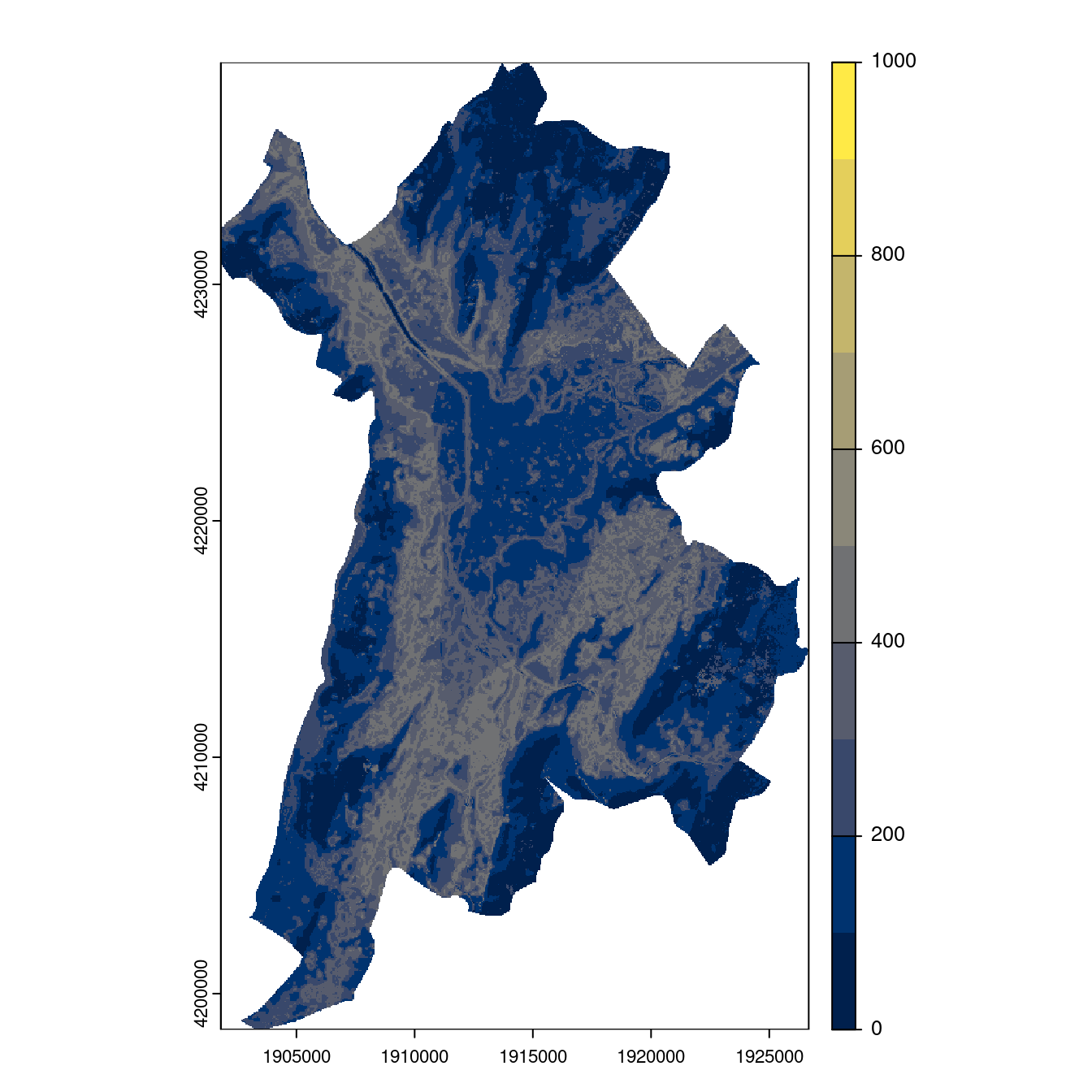 Projection des distributions potentielles contemporaine et futures jusqu'à l'horizon 2100 sous le scénario SSP5-8.5 (modèle d'ensemble, GCM IPSL).