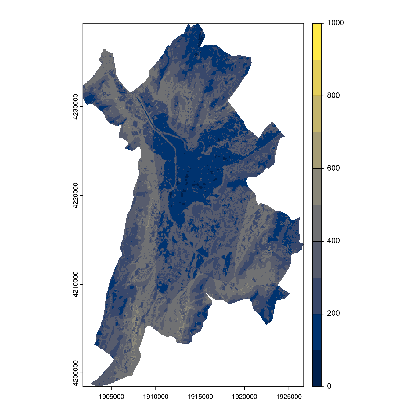 Projection des distributions potentielles contemporaine et futures jusqu'à l'horizon 2100 sous le scénario SSP5-8.5 (modèle d'ensemble, GCM IPSL).