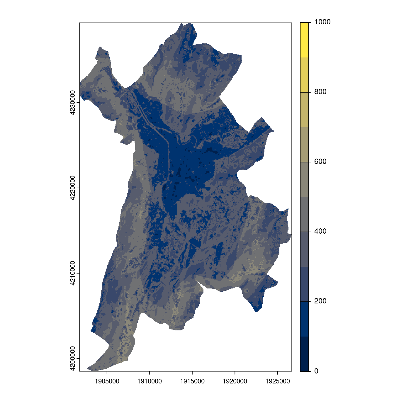 Projection des distributions potentielles contemporaine et futures jusqu'à l'horizon 2100 sous le scénario SSP5-8.5 (modèle d'ensemble, GCM IPSL).