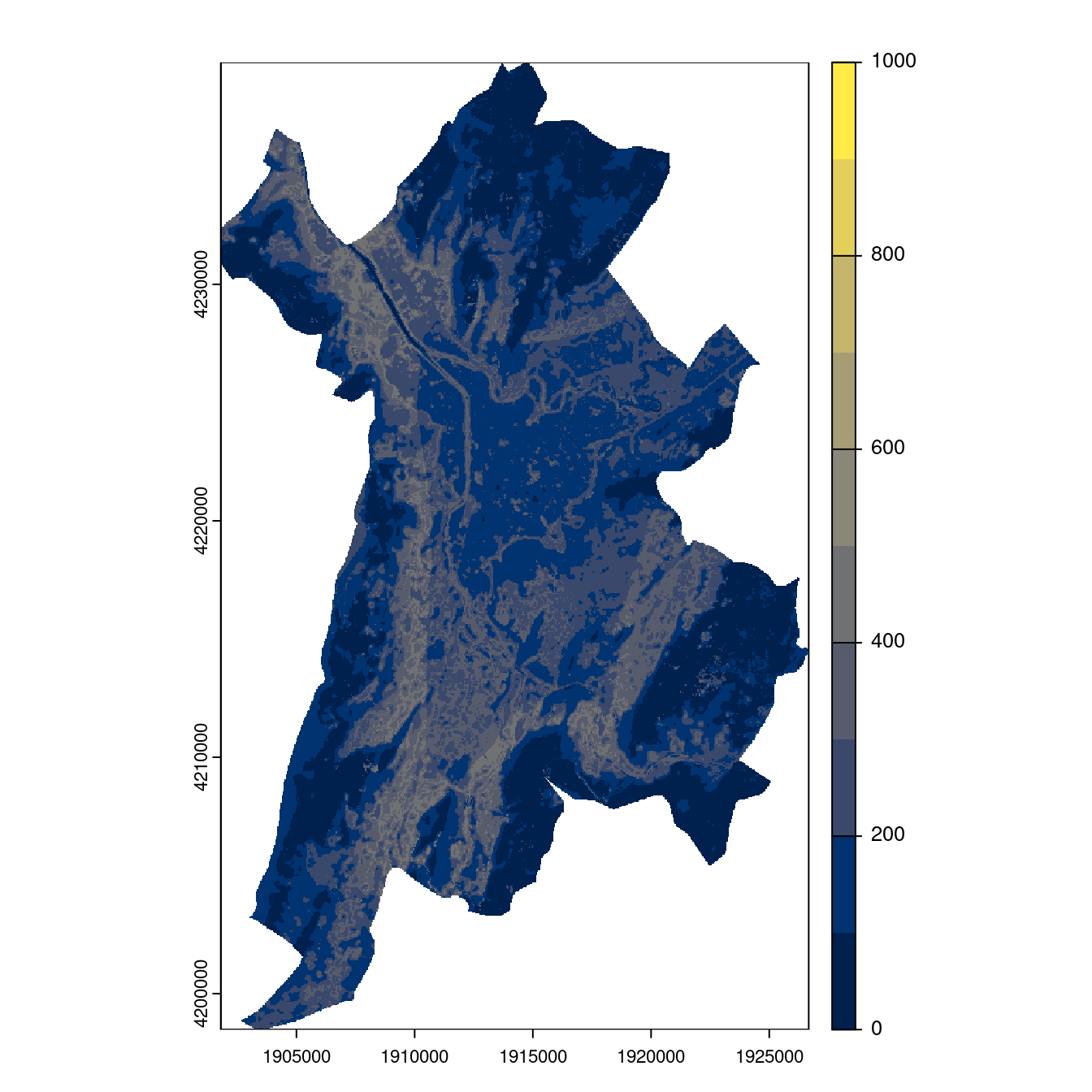 Projection des distributions potentielles contemporaine et futures jusqu'à l'horizon 2100 sous le scénario SSP5-8.5 (modèle d'ensemble, GCM IPSL).