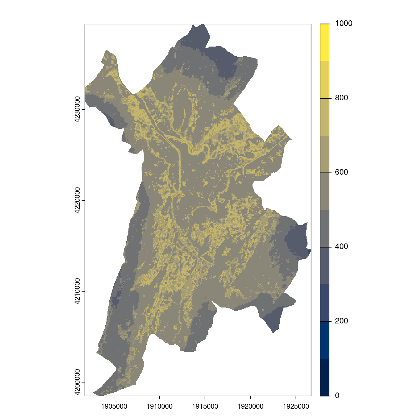 Projection des distributions potentielles contemporaine et futures jusqu'à l'horizon 2100 sous le scénario SSP5-8.5 (modèle d'ensemble, GCM IPSL).