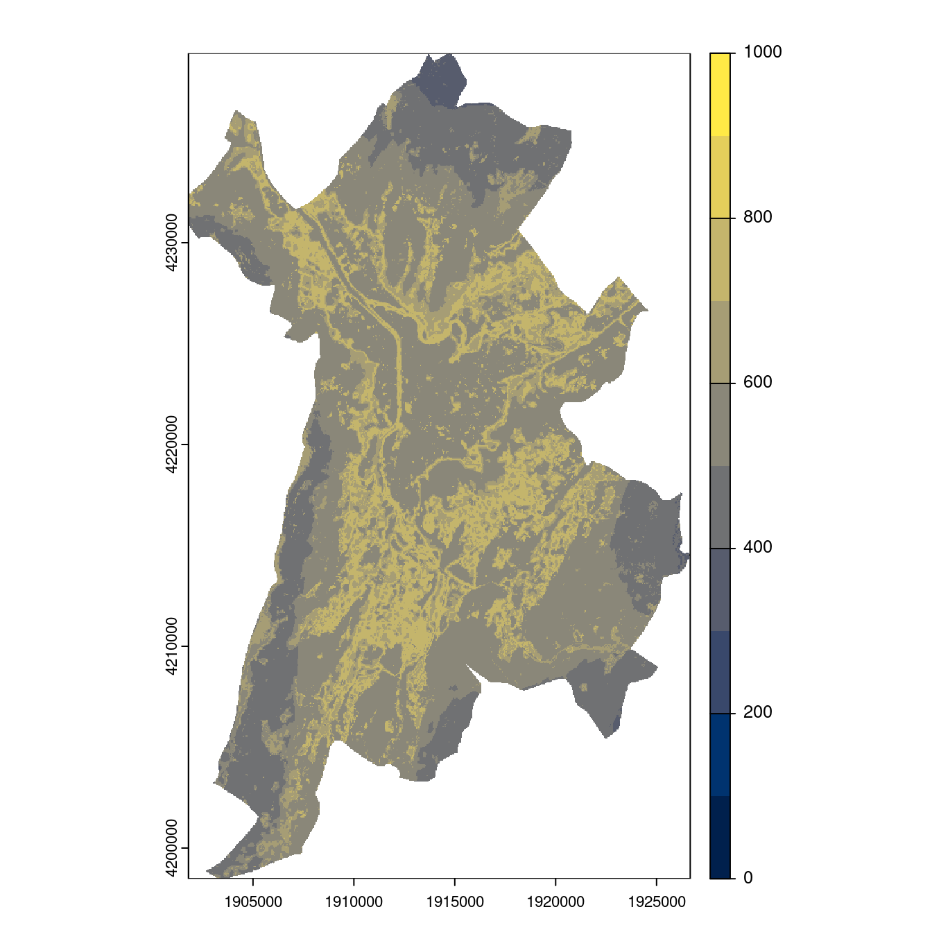 Projection des distributions potentielles contemporaine et futures jusqu'à l'horizon 2100 sous le scénario SSP5-8.5 (modèle d'ensemble, GCM IPSL).