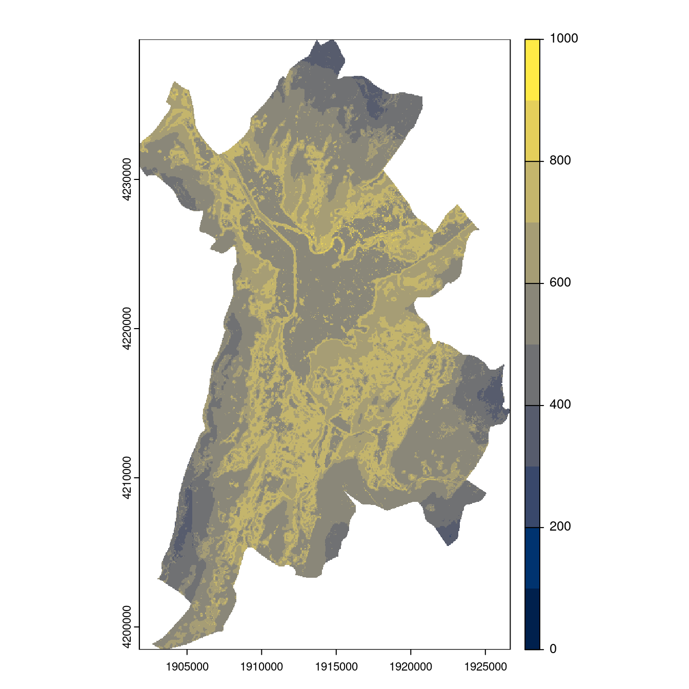 Projection des distributions potentielles contemporaine et futures jusqu'à l'horizon 2100 sous le scénario SSP5-8.5 (modèle d'ensemble, GCM IPSL).