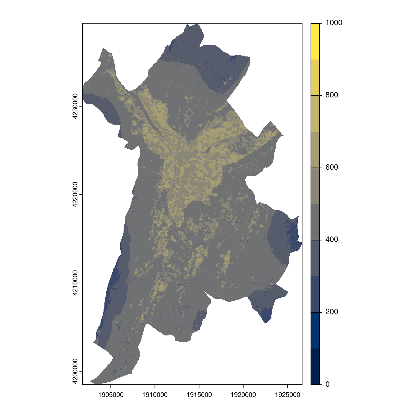 Projection des distributions potentielles contemporaine et futures jusqu'à l'horizon 2100 sous le scénario SSP5-8.5 (modèle d'ensemble, GCM IPSL).