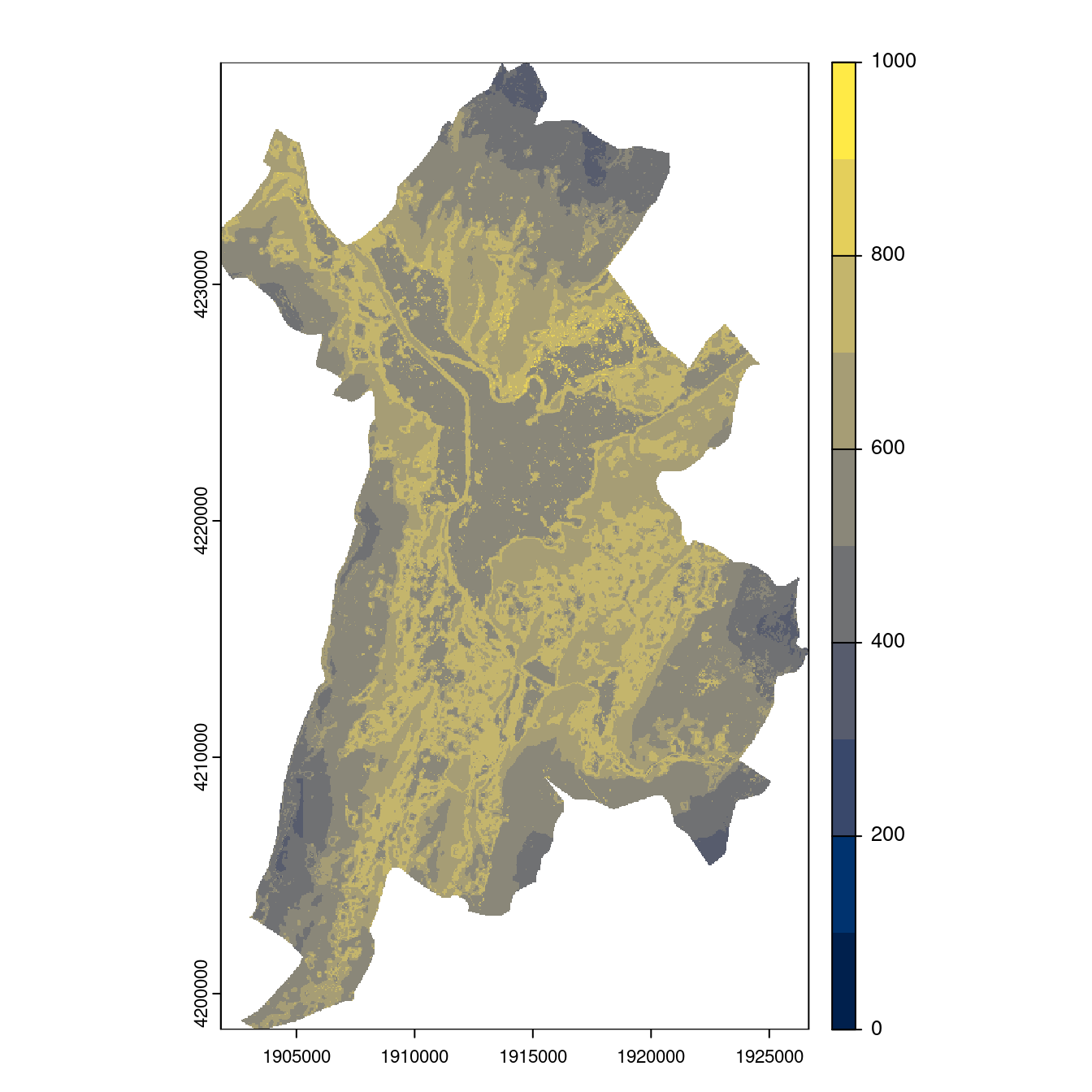 Projection des distributions potentielles contemporaine et futures jusqu'à l'horizon 2100 sous le scénario SSP5-8.5 (modèle d'ensemble, GCM IPSL).