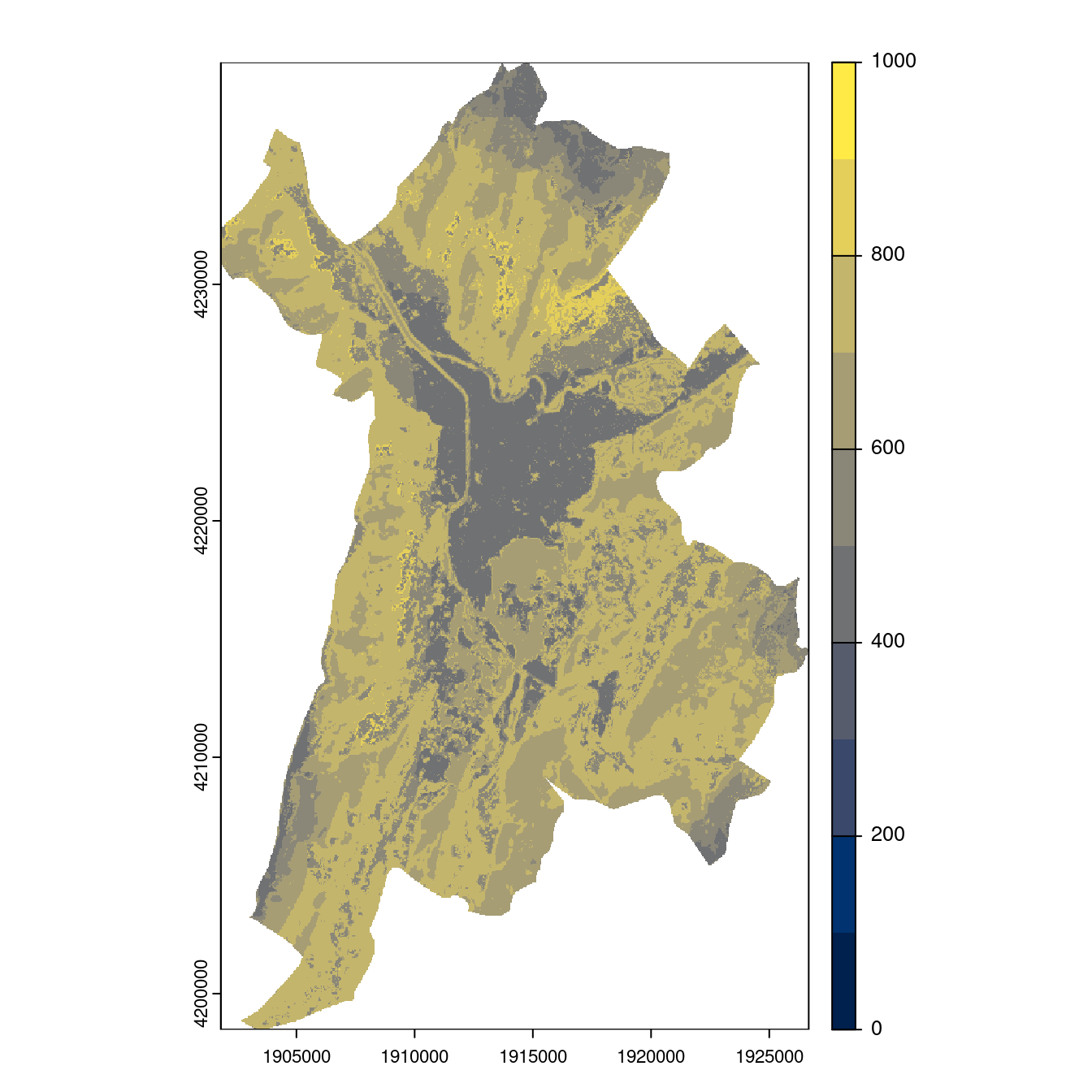 Projection des distributions potentielles contemporaine et futures jusqu'à l'horizon 2100 sous le scénario SSP5-8.5 (modèle d'ensemble, GCM IPSL).