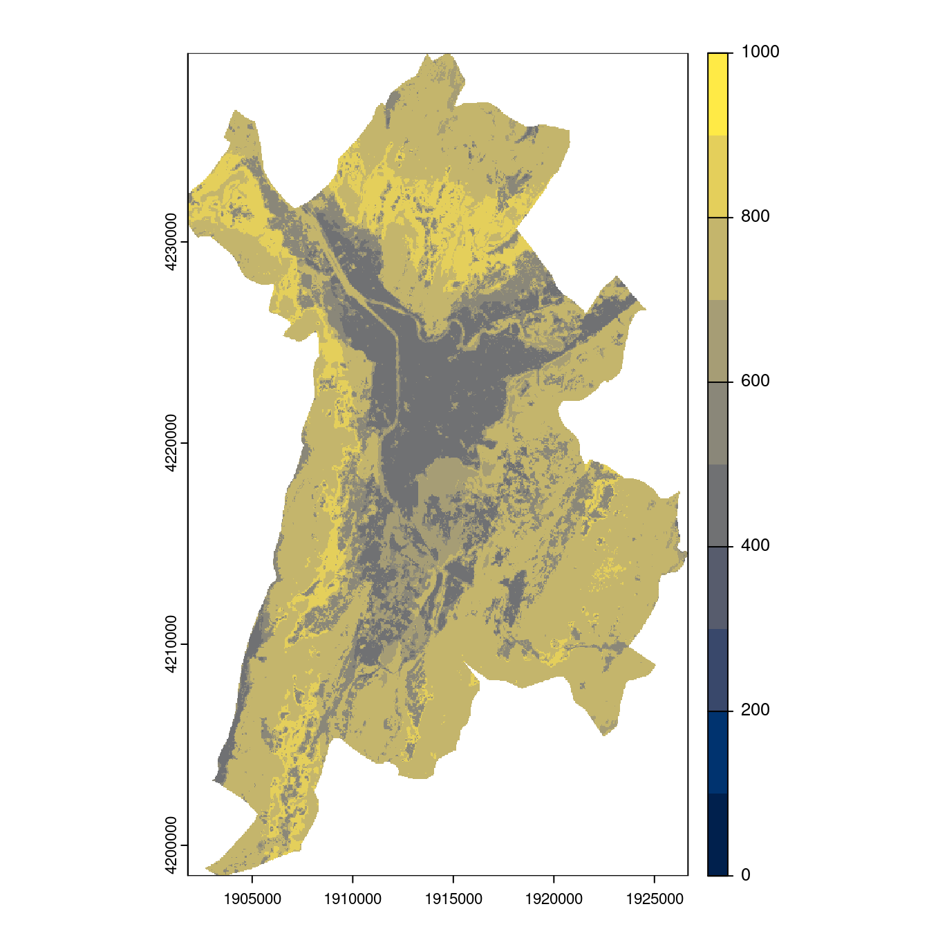 Projection des distributions potentielles contemporaine et futures jusqu'à l'horizon 2100 sous le scénario SSP5-8.5 (modèle d'ensemble, GCM IPSL).