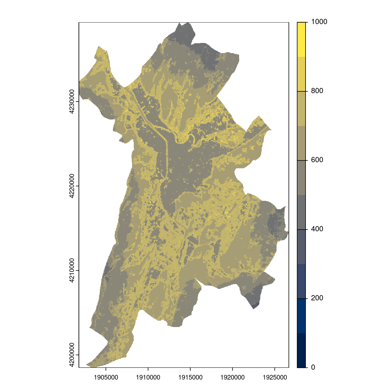Projection des distributions potentielles contemporaine et futures jusqu'à l'horizon 2100 sous le scénario SSP5-8.5 (modèle d'ensemble, GCM IPSL).