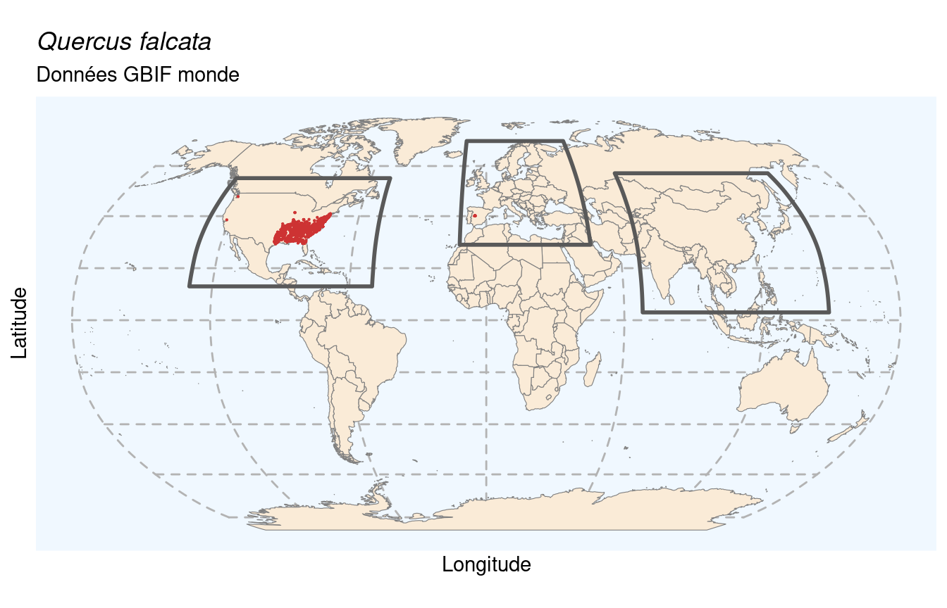 Occurrences de Quercus falcata dans le monde.