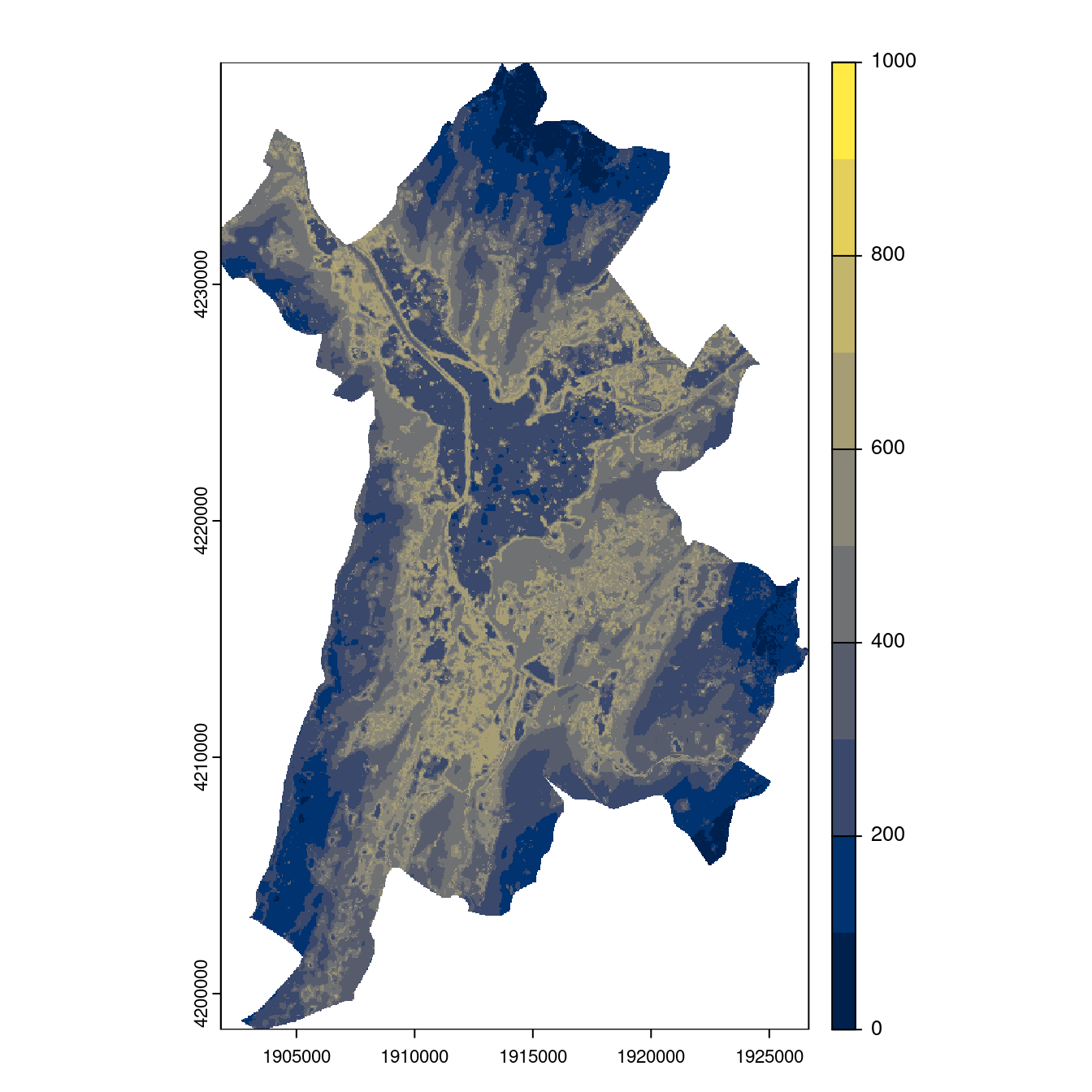 Projection des distributions potentielles contemporaine et futures jusqu'à l'horizon 2100 sous le scénario SSP5-8.5 (modèle d'ensemble, GCM IPSL).
