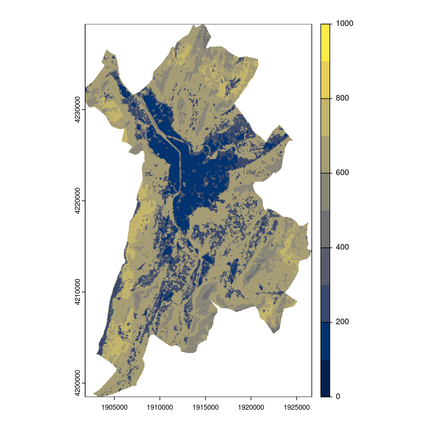 Projection des distributions potentielles contemporaine et futures jusqu'à l'horizon 2100 sous le scénario SSP5-8.5 (modèle d'ensemble, GCM IPSL).