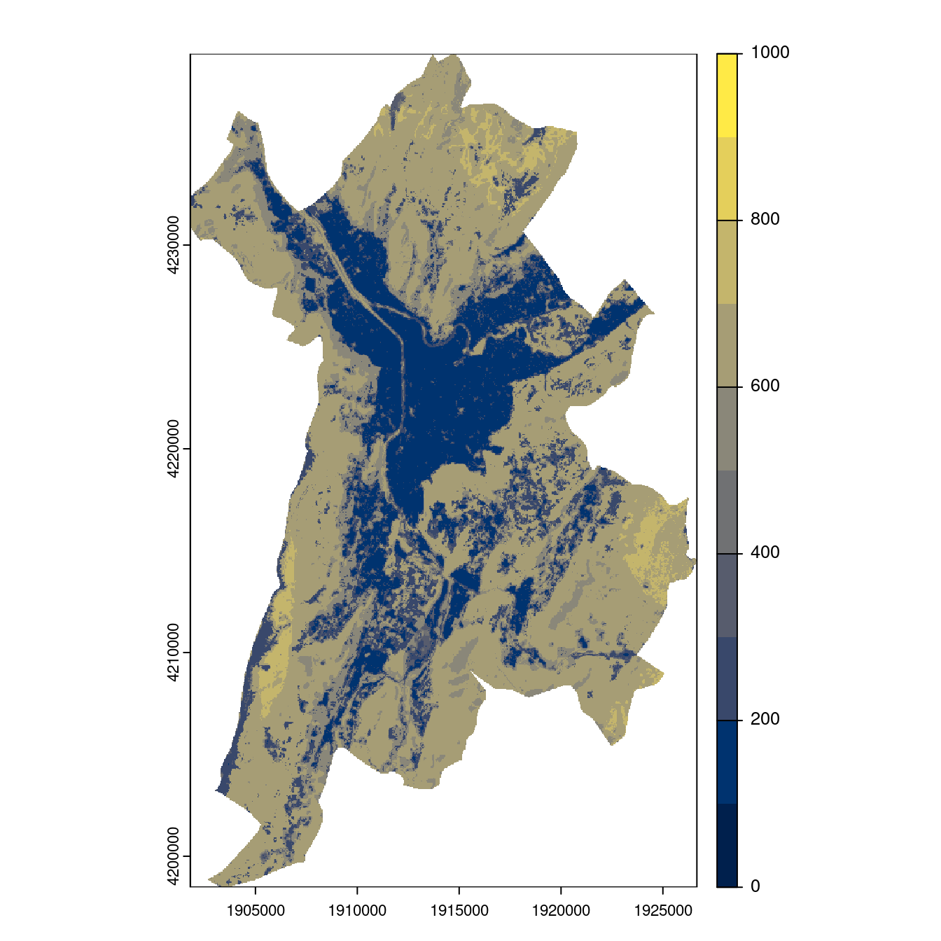 Projection des distributions potentielles contemporaine et futures jusqu'à l'horizon 2100 sous le scénario SSP5-8.5 (modèle d'ensemble, GCM IPSL).