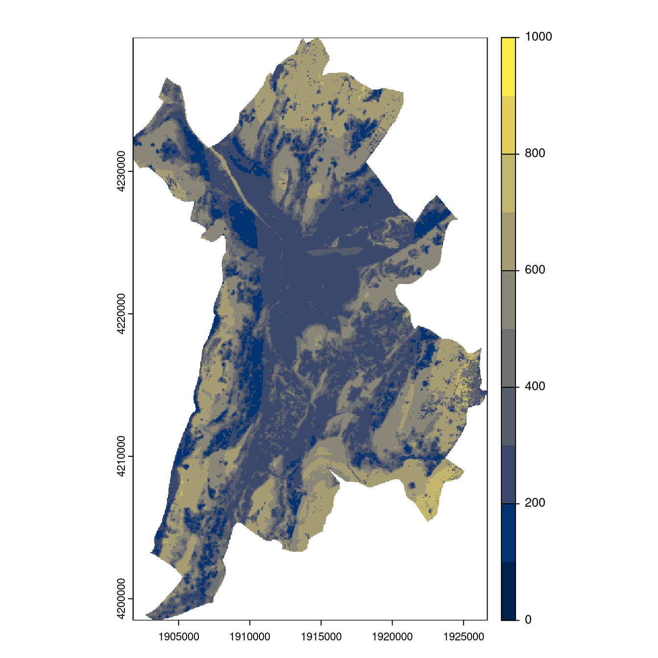 Projection des distributions potentielles contemporaine et futures jusqu'à l'horizon 2100 sous le scénario SSP5-8.5 (modèle d'ensemble, GCM IPSL).