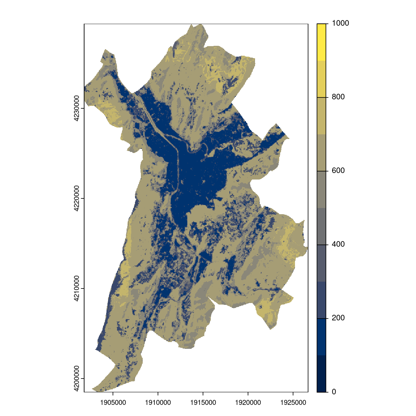 Projection des distributions potentielles contemporaine et futures jusqu'à l'horizon 2100 sous le scénario SSP5-8.5 (modèle d'ensemble, GCM IPSL).