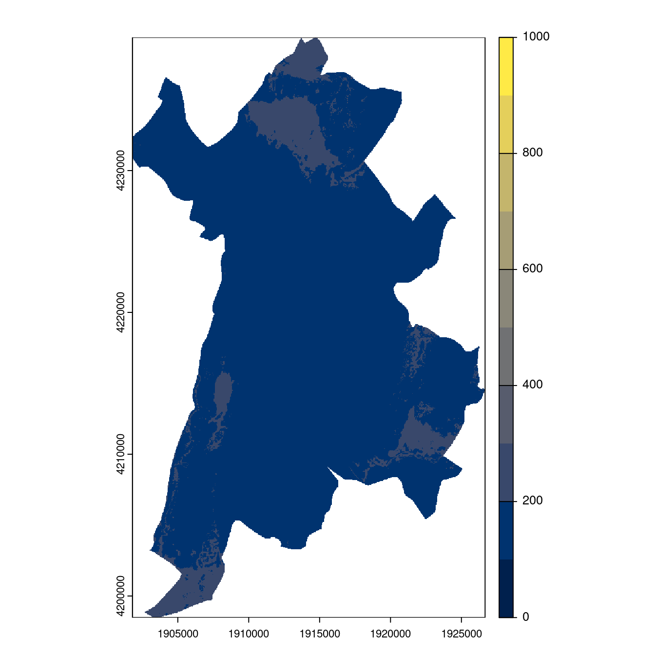 Projection des distributions potentielles contemporaine et futures jusqu'à l'horizon 2100 sous le scénario SSP5-8.5 (modèle d'ensemble, GCM IPSL).
