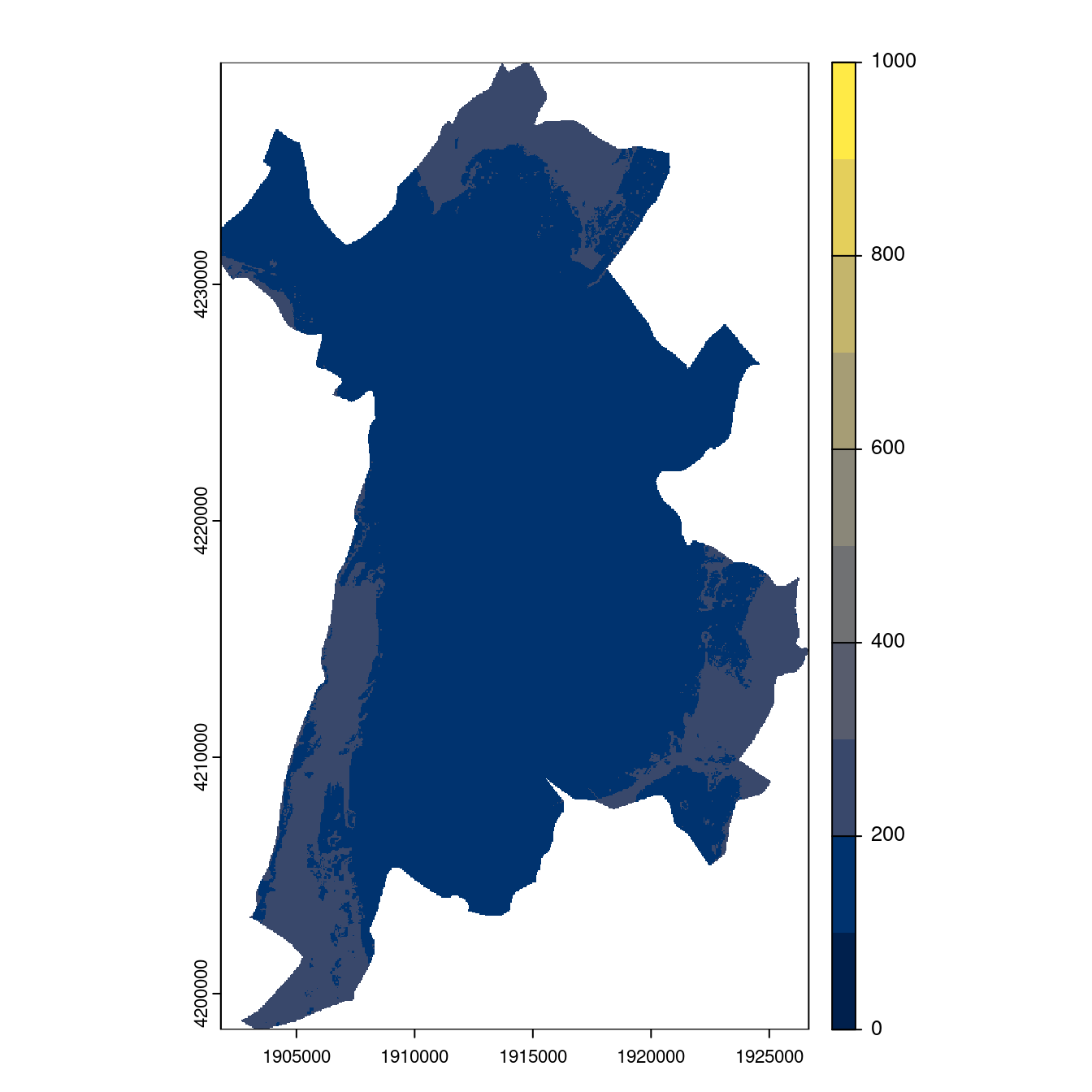 Projection des distributions potentielles contemporaine et futures jusqu'à l'horizon 2100 sous le scénario SSP5-8.5 (modèle d'ensemble, GCM IPSL).