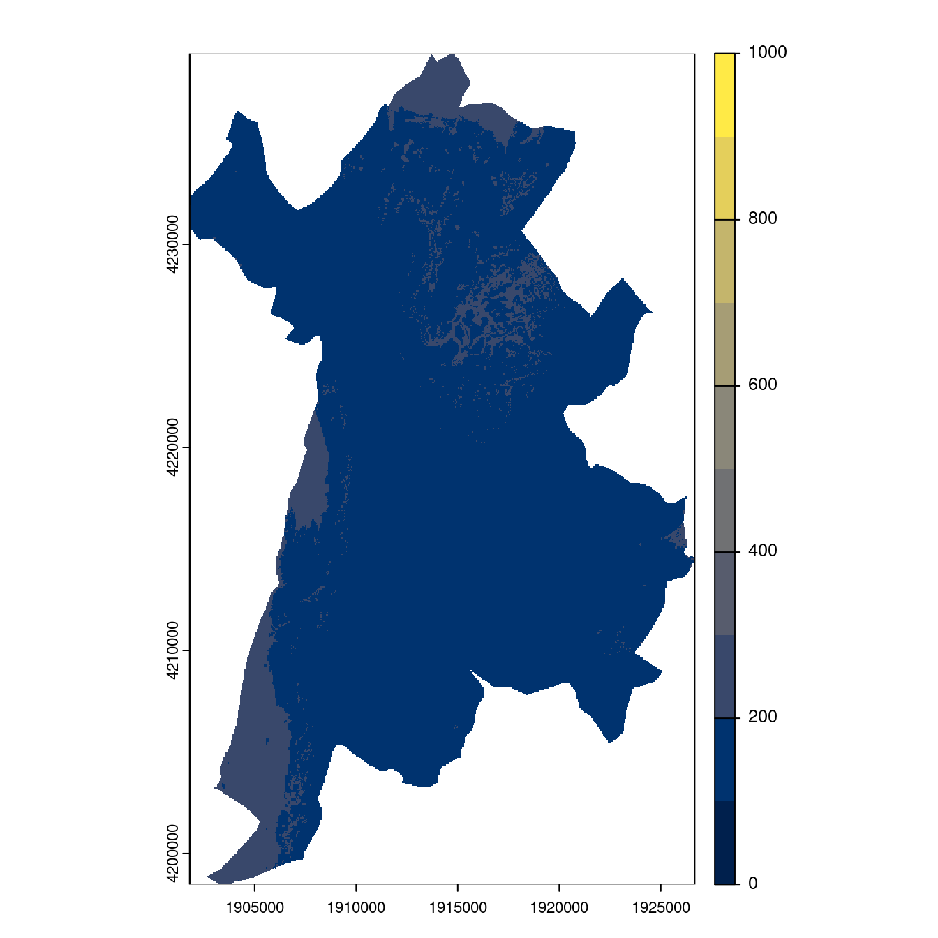 Projection des distributions potentielles contemporaine et futures jusqu'à l'horizon 2100 sous le scénario SSP5-8.5 (modèle d'ensemble, GCM IPSL).